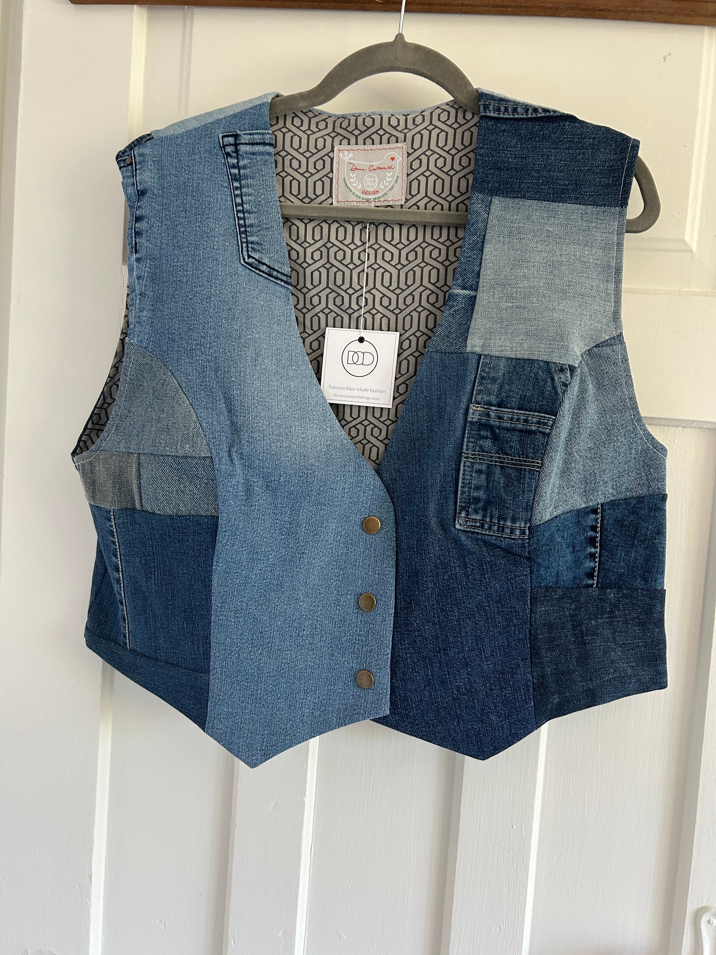 Leni Reclaimed Patchwork Denim Vest with Cotton Lining 2X #LENI10