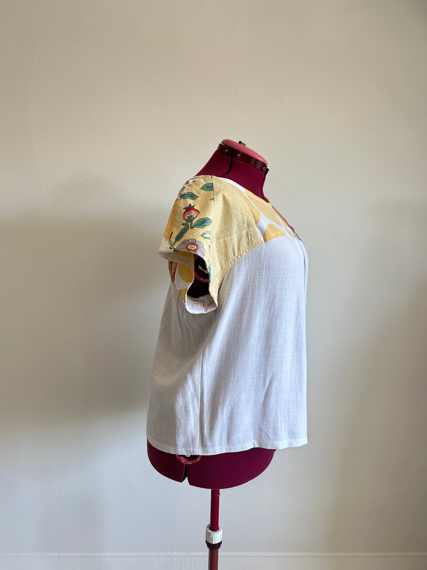 Peony Top - One of a Kind Upcycled Vintage Battenberg & Crochet Lace, Natural Hand Dyed Cotton & Linen Size 2X #PEO3