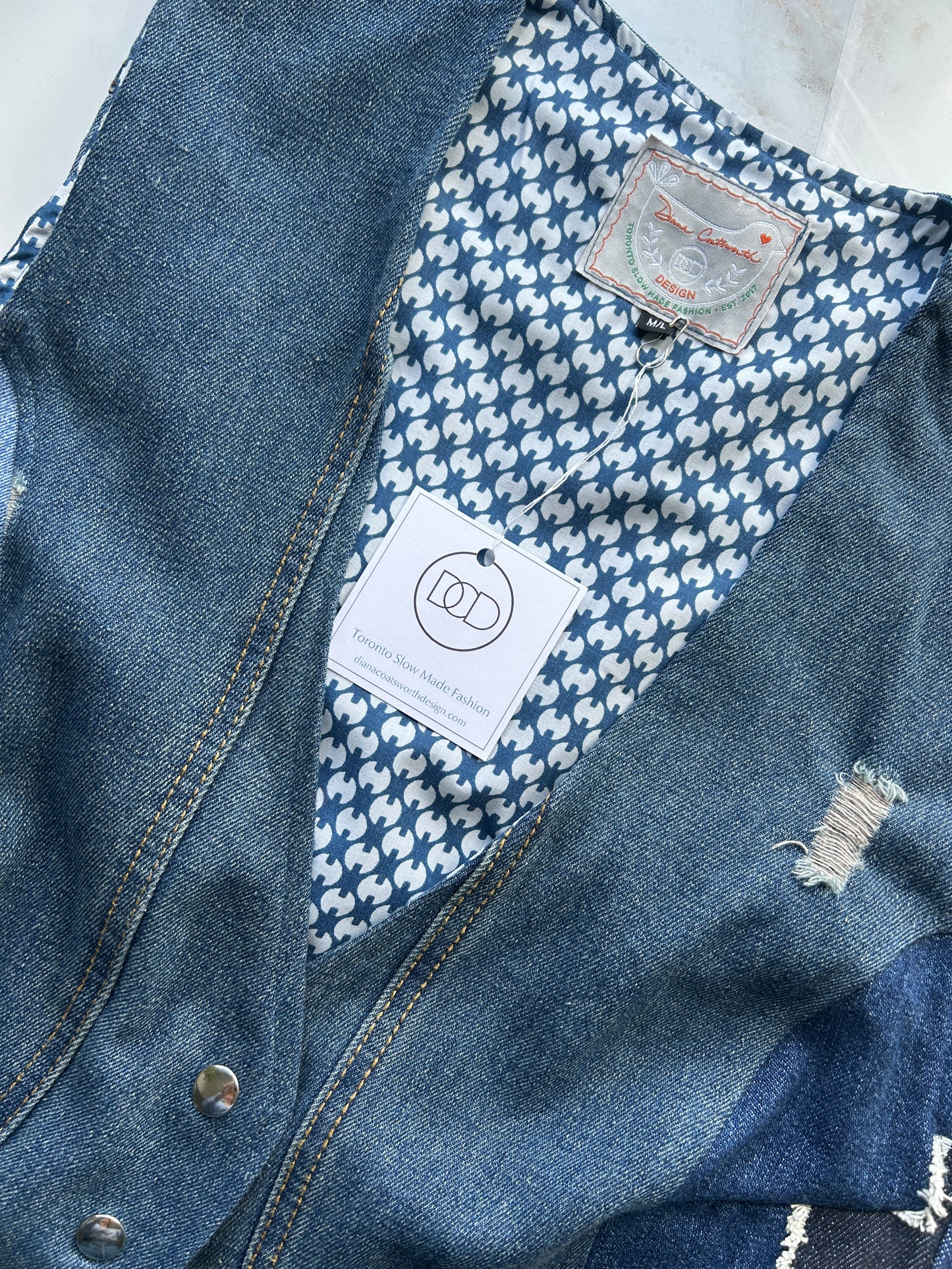 Leni Reclaimed Patchwork Denim Vest with Cotton Lining M/L #LENI7