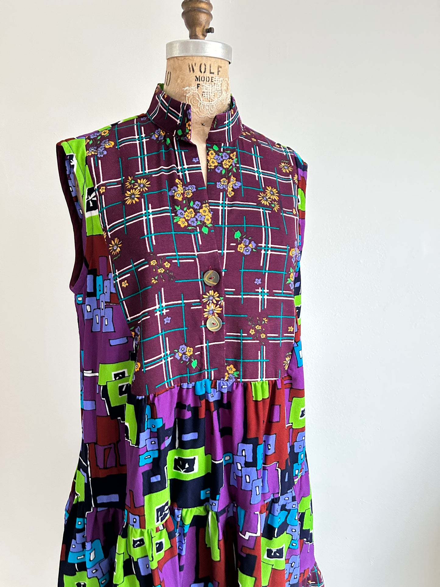 Carrie Dress - One of a Kind Upcycled & Vintage Textiles Size L/XL #CAR19