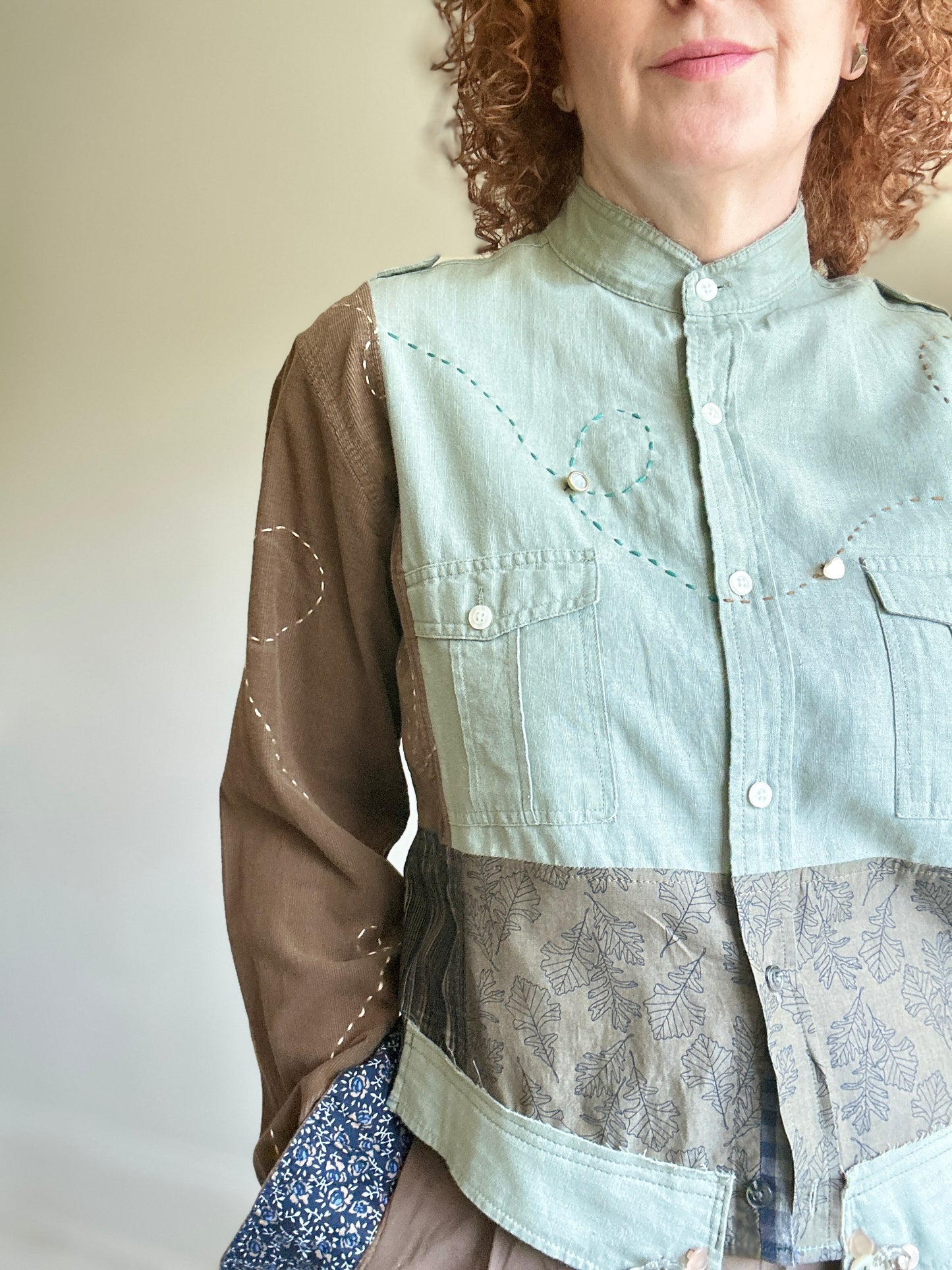 Reworked “Tuxedo Workwear” Buttondown Shirt with Handstitching S/M #TBSM3