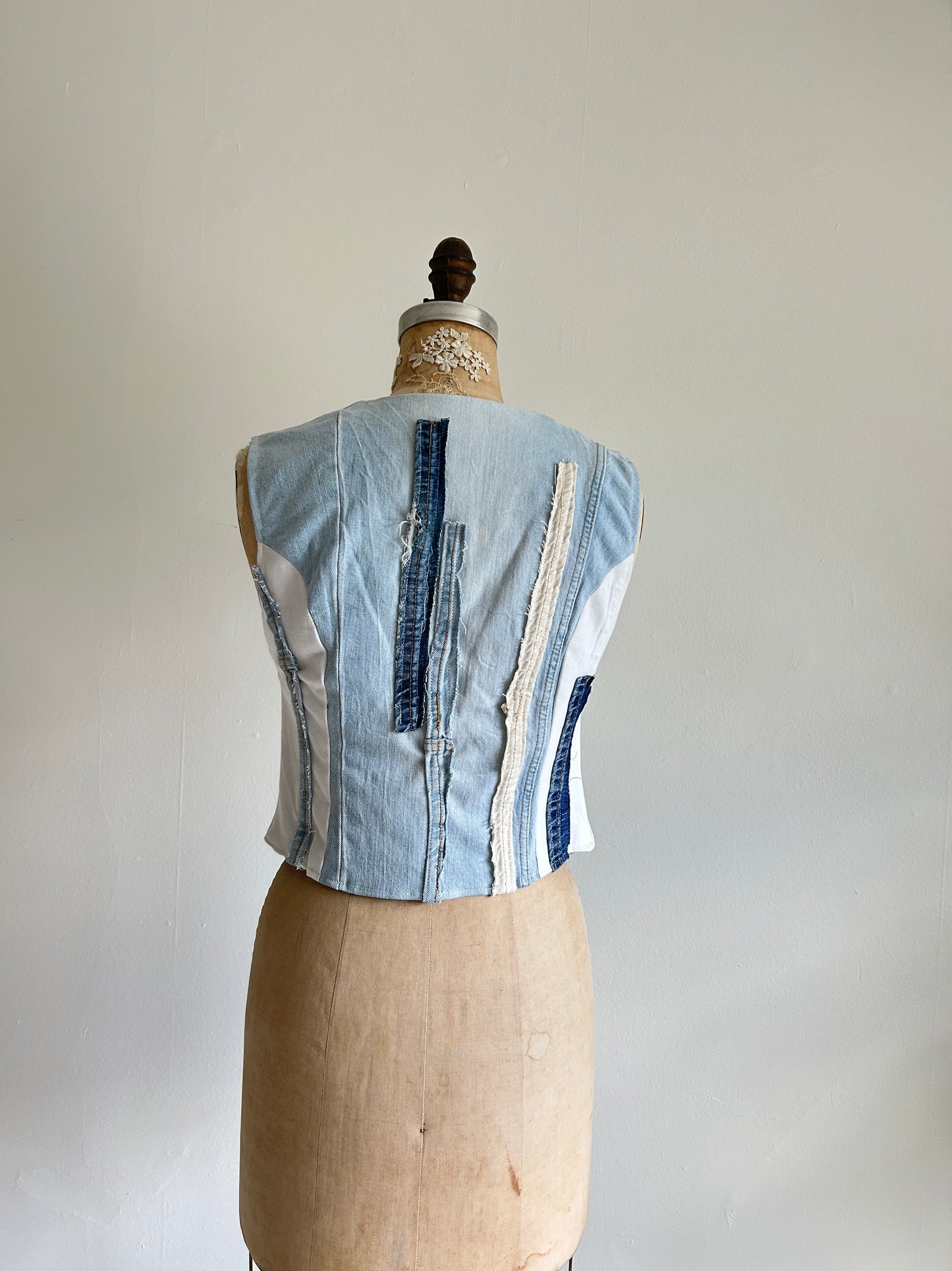 Leni Reclaimed Patchwork Denim Vest with Cotton Lining XS #LENI2
