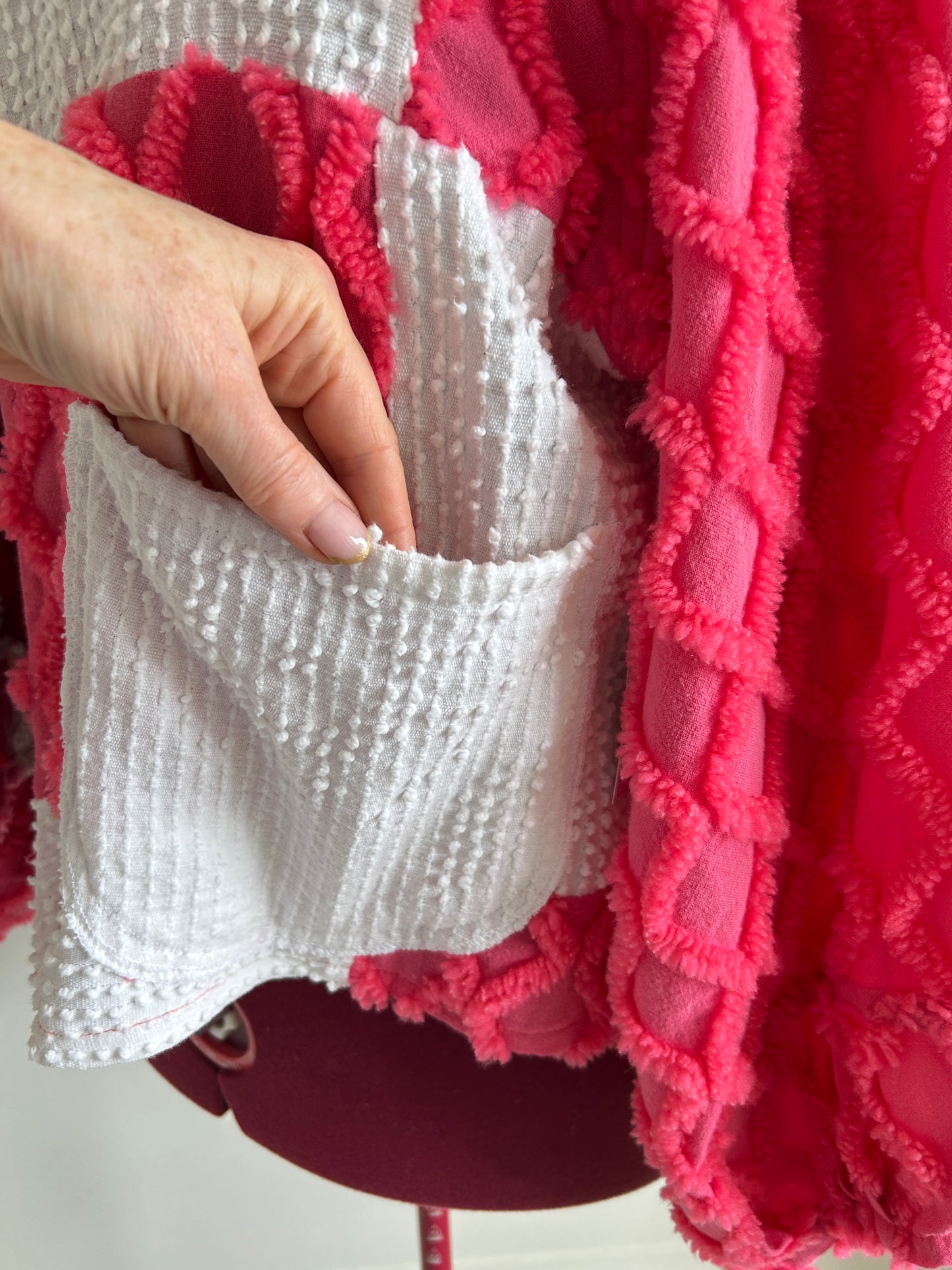 Vivianne Cropped Jacket with Chrckerbosrded Upcycled Vintage Chenille Size XL/2X #VIVCH1