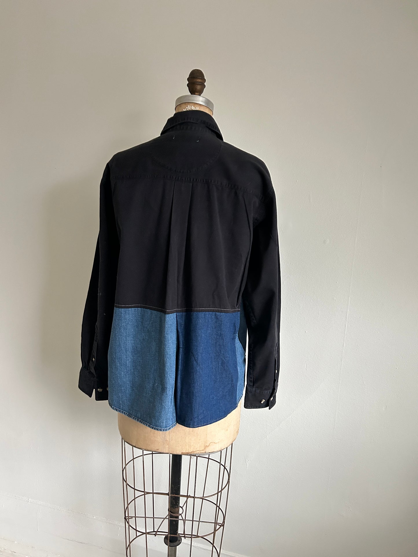 Upcycled Modern Workwear Denim Shirt - Circle Series Size M/L #DBML6