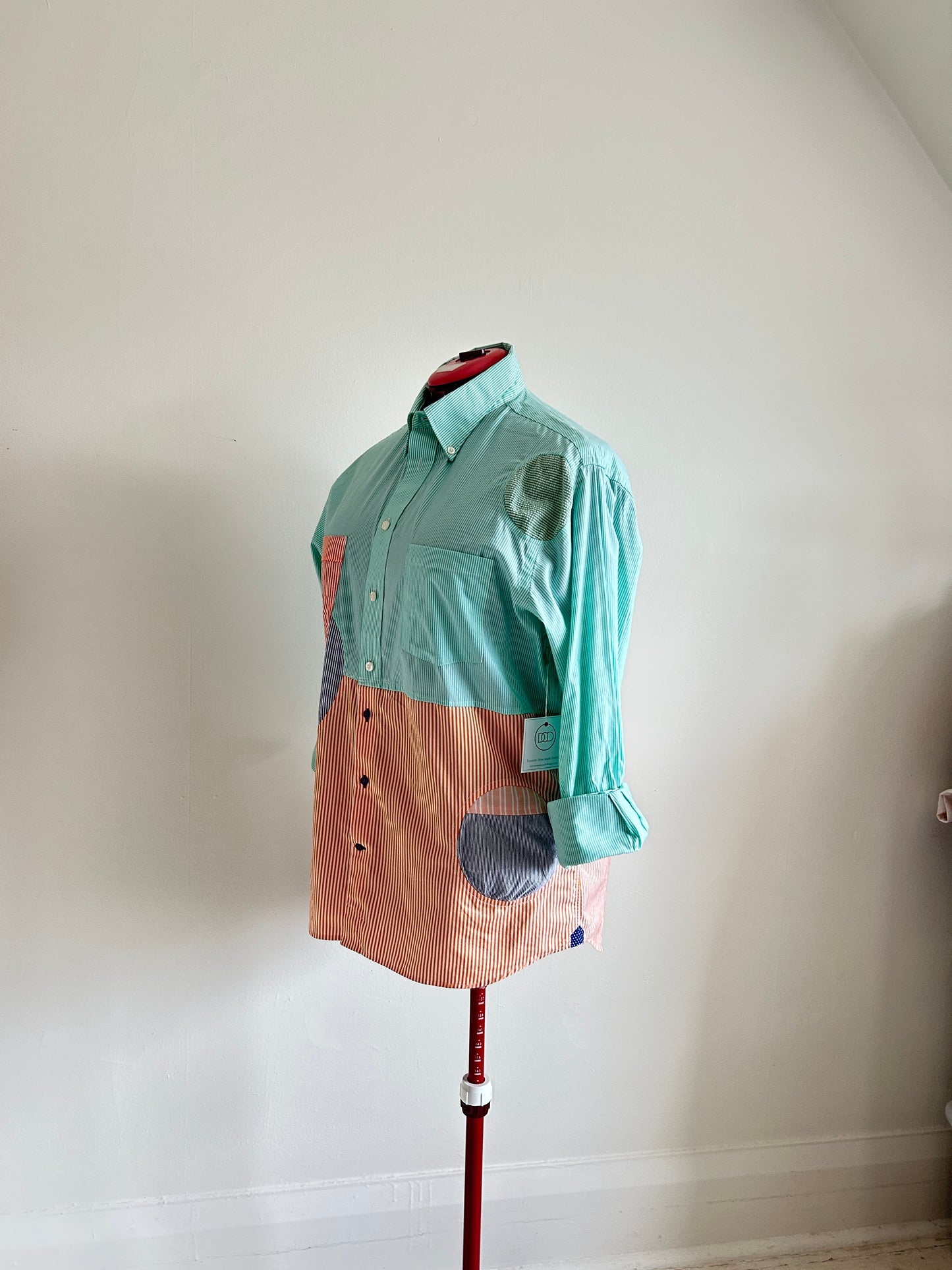Upcycled Modern Workwear Pinstripe Shirt - Circle Series Size XL/2X #PIN4