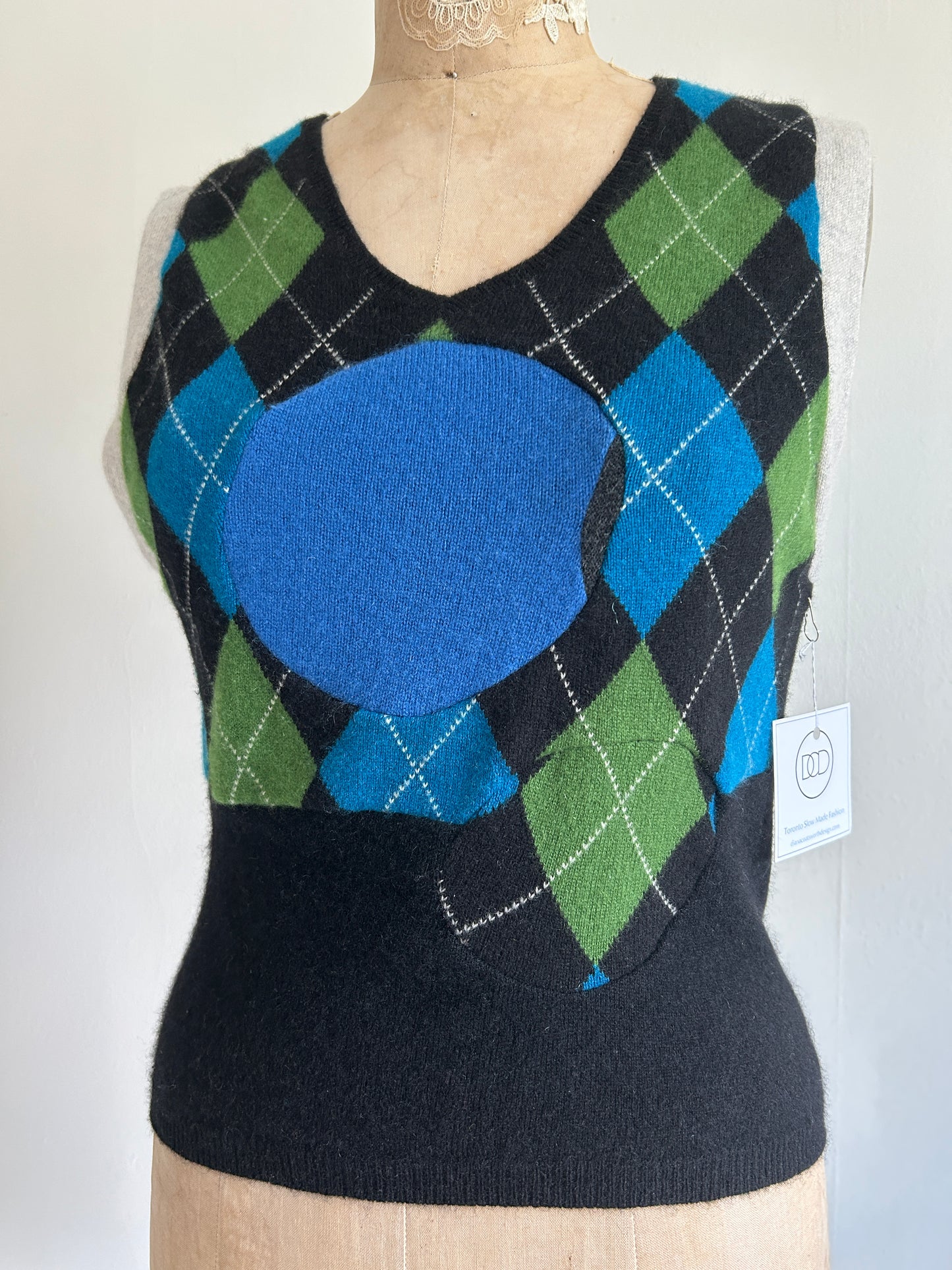 Abstract Art Patched Upcycled Cashmere Vest Size XS/S #ARTV13