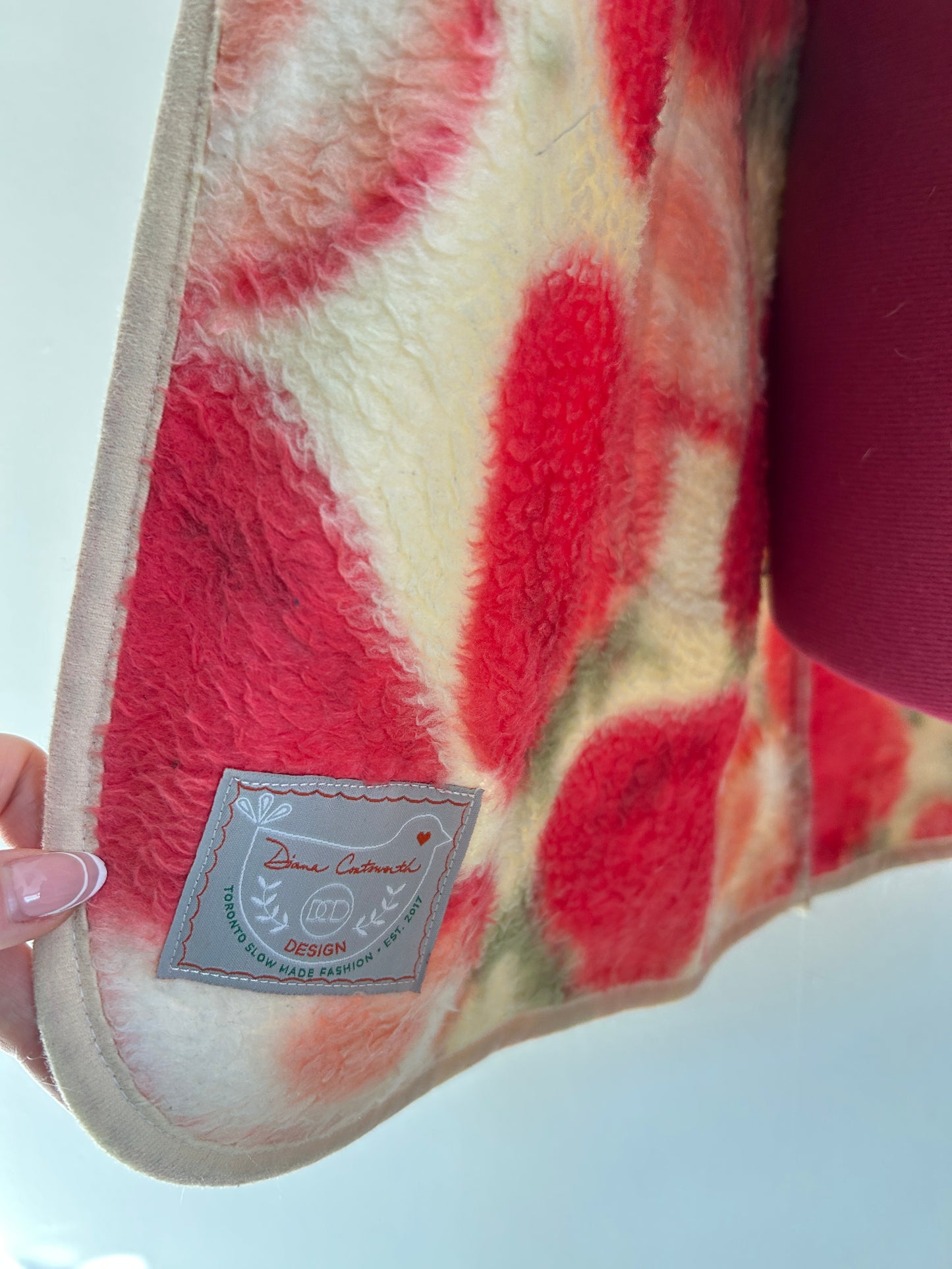 Vivianne Jacket with Upcycled Fleece & Wool Throw Blanket Strawberry Size XL/2X #VIVFLE4