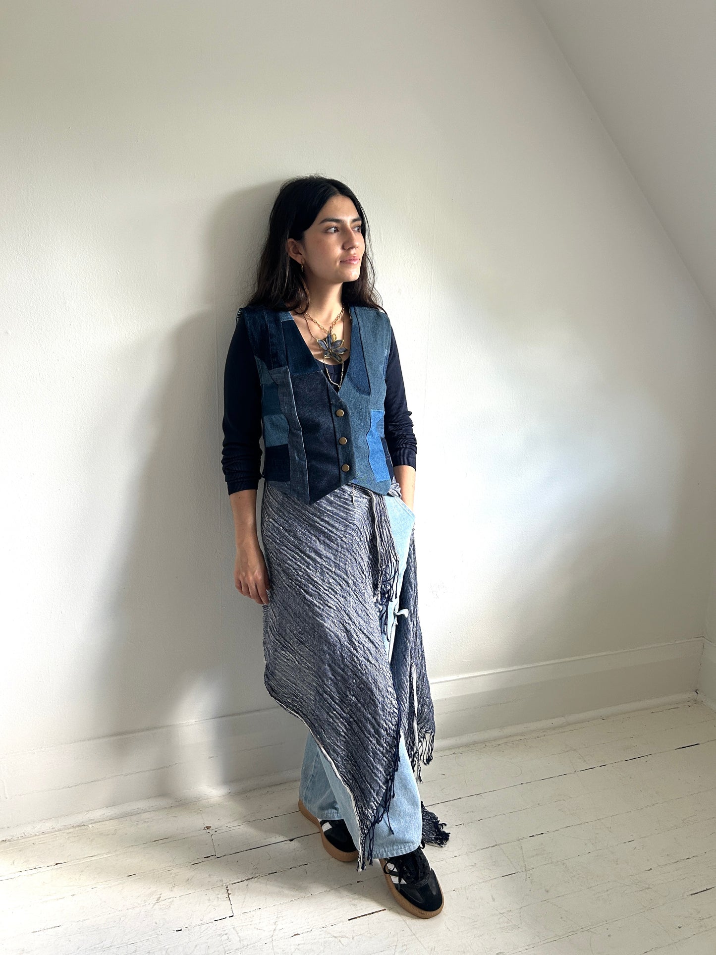 Leni Reclaimed Patchwork Denim Vest with Cotton Lining XS #LENI1