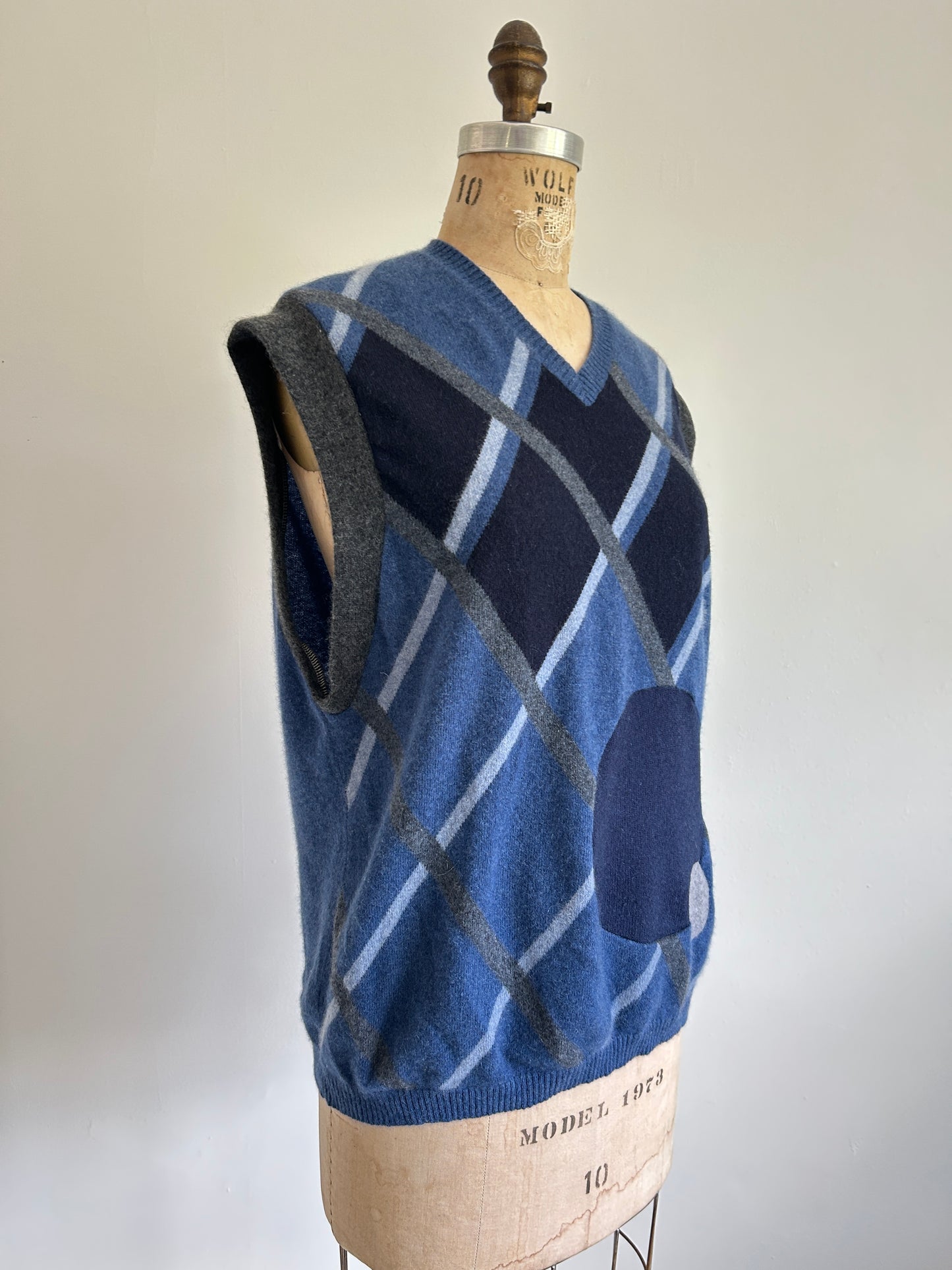 Abstract Art Patched Upcycled Cashmere Vest Size L/XL #ARTV15