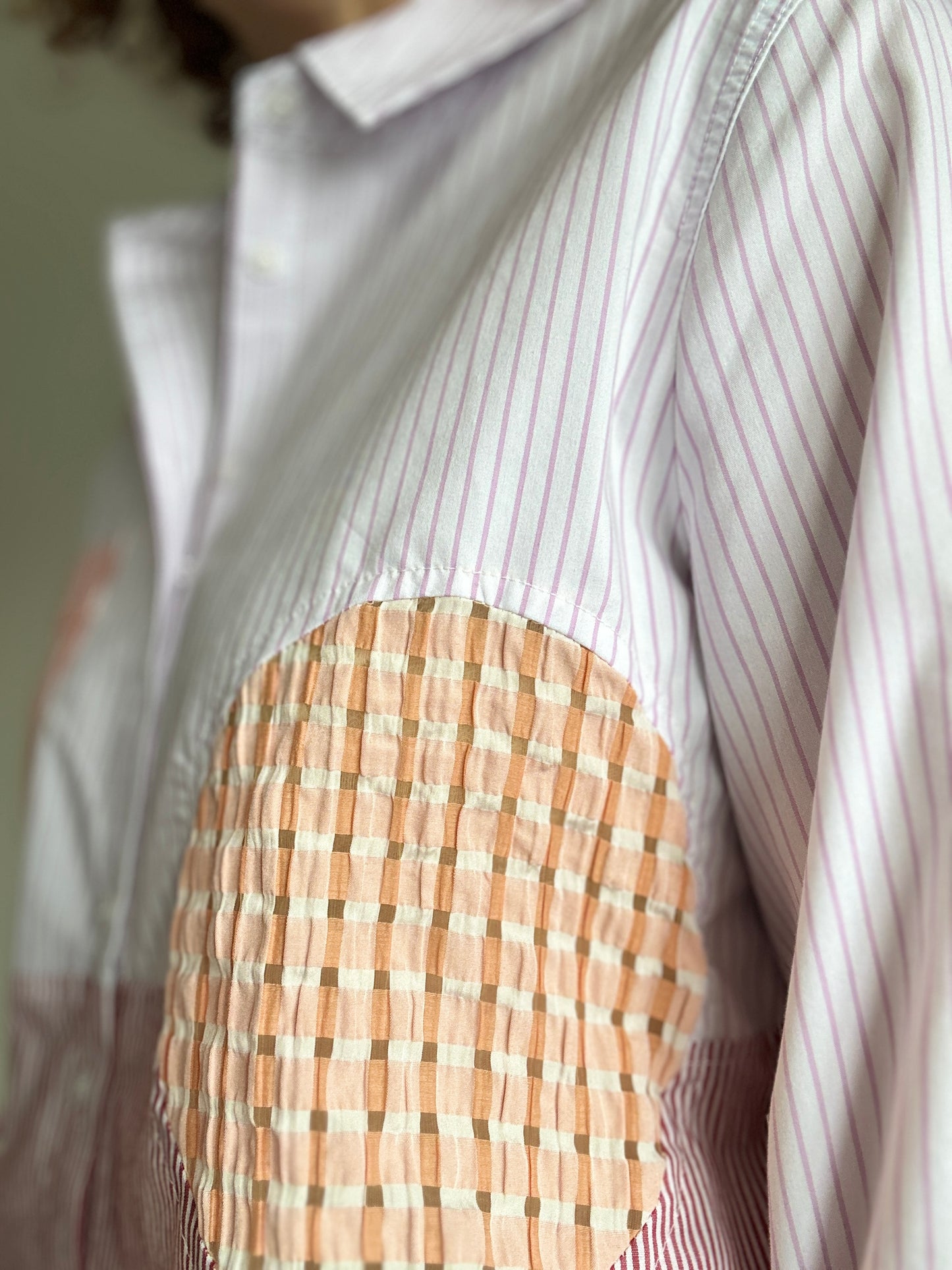 Upcycled Modern Workwear Pinstripe Shirt - Circle Series Size L/XL #PIN13