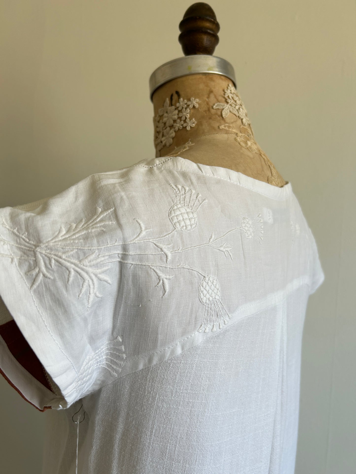 Peony Top - One of a Kind Upcycled & Vintage Embroidered Cotton & Linen Size XS #PEO30