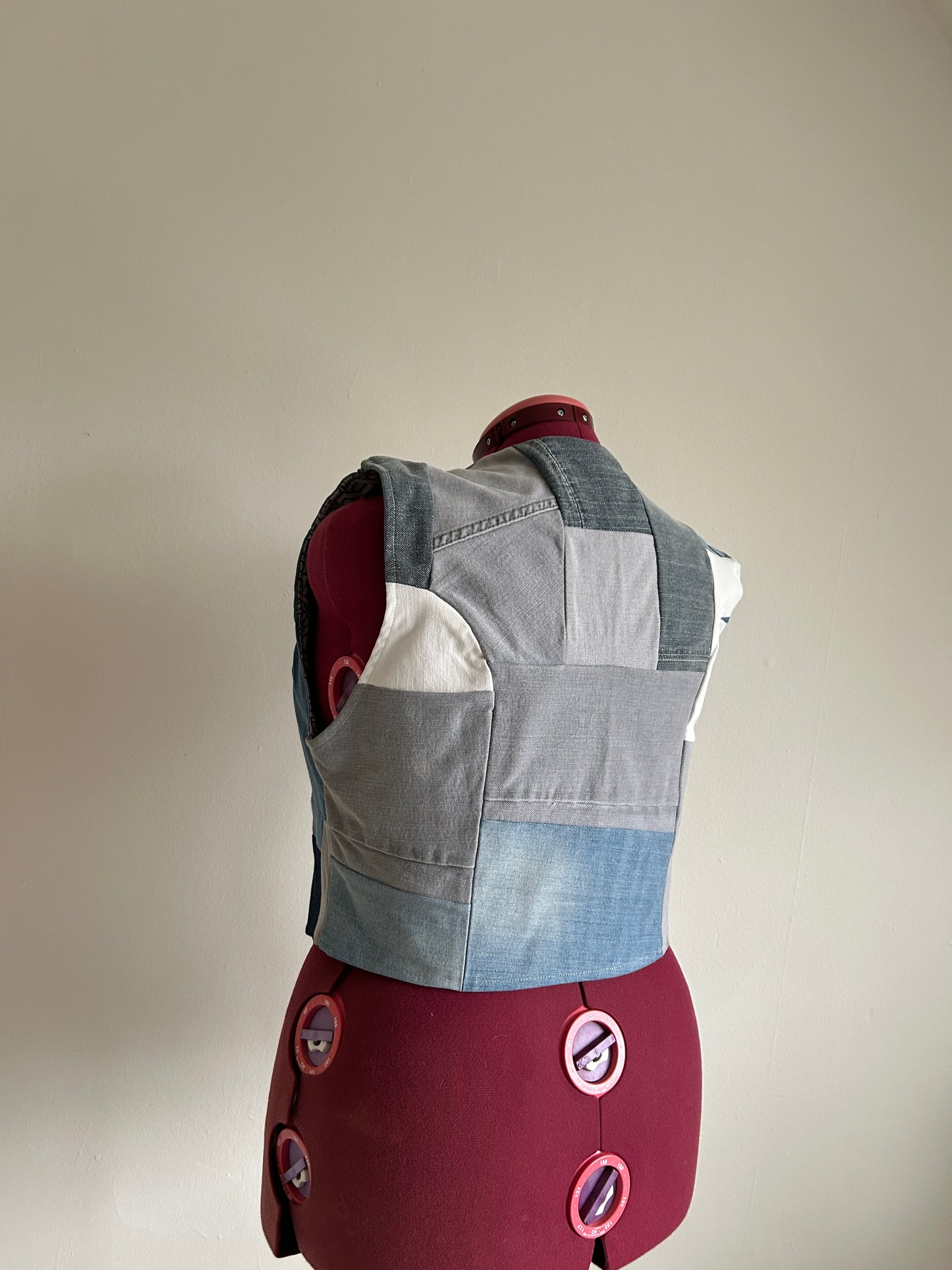 Leni Reclaimed Patchwork Denim Vest with Cotton Lining XL #DVXL15