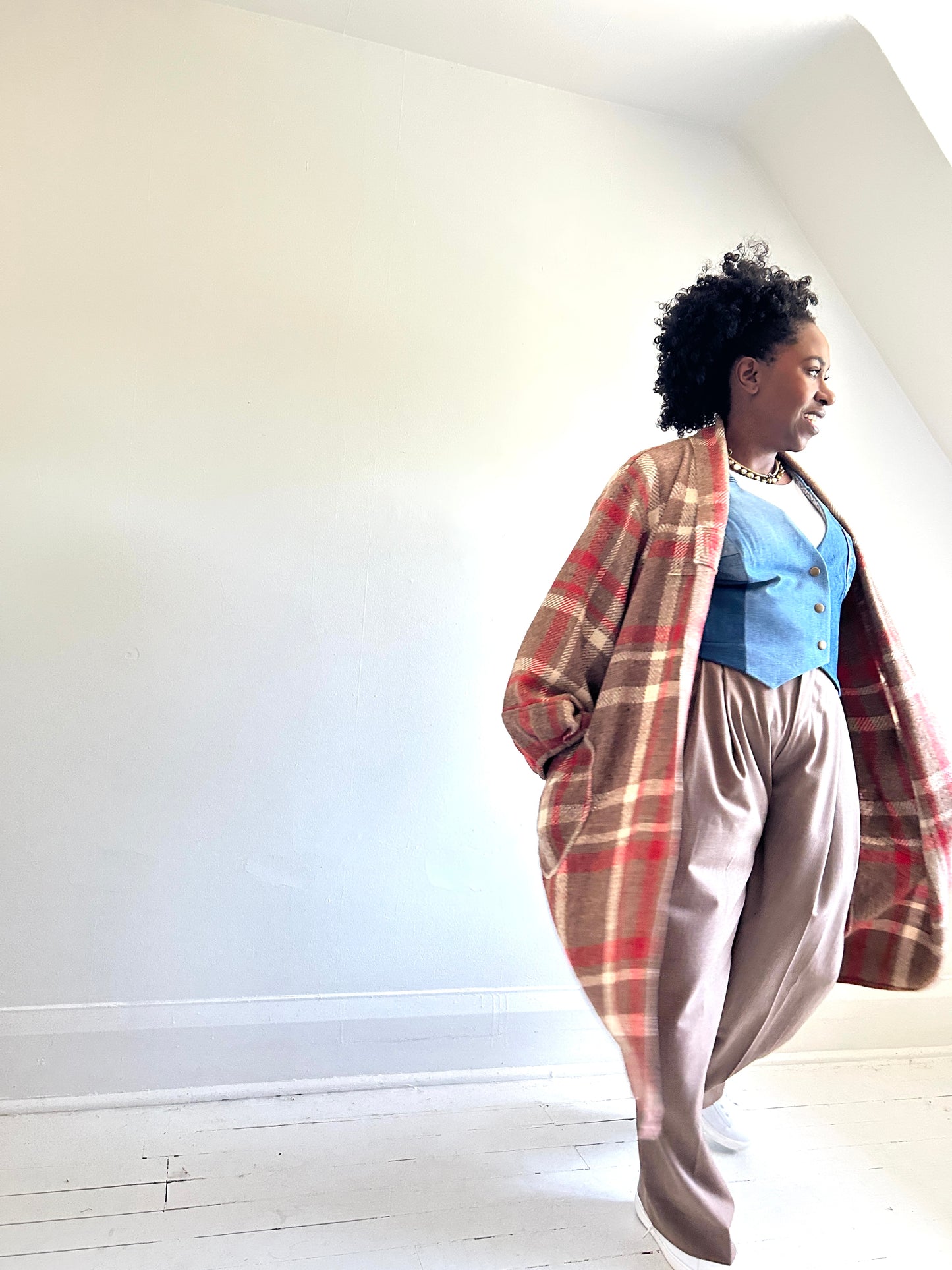 Vivianne Duster with Upcycled Vintage Wool Blanket Size 2X/3X #VIVW21