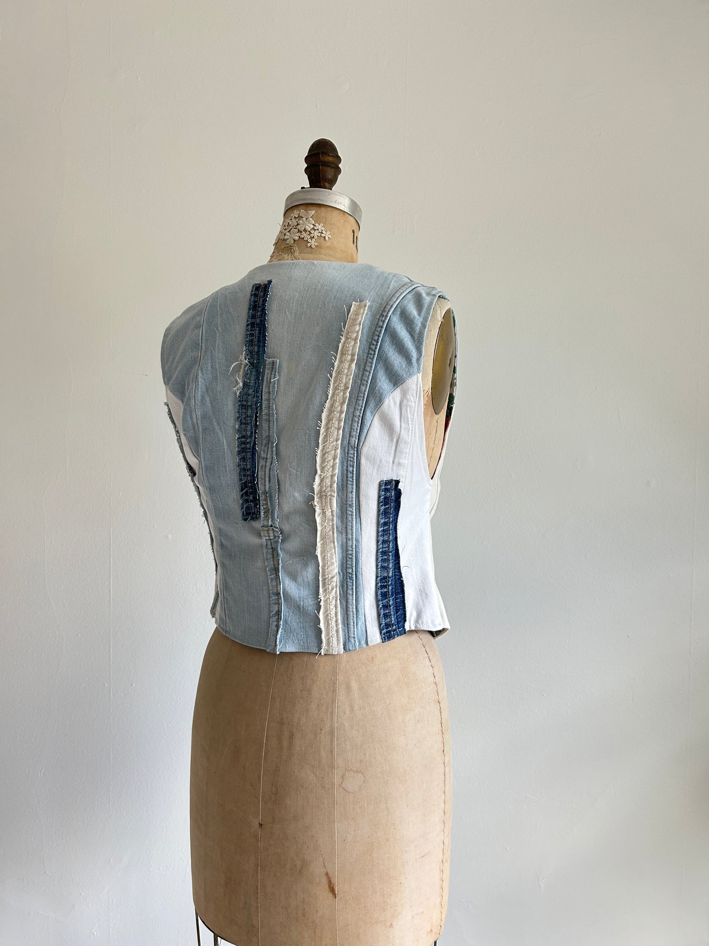Leni Reclaimed Patchwork Denim Vest with Cotton Lining XS #LENI2