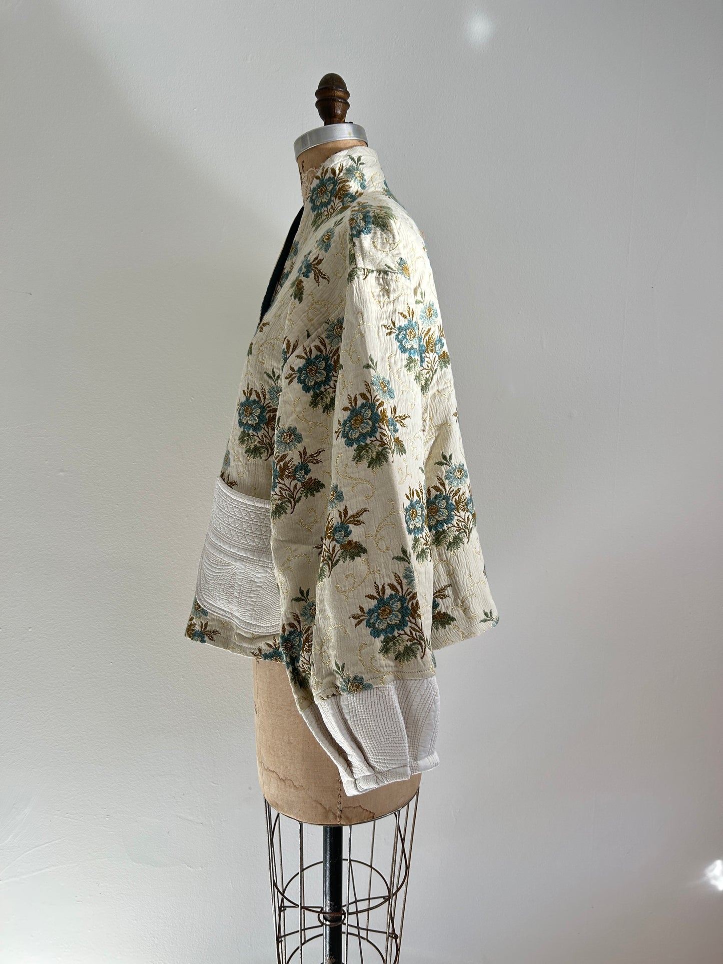 Vivianne Cropped Jacket with Upcycled Vintage Draperies & Quilted Cotton Size XL/2X #VIVT15
