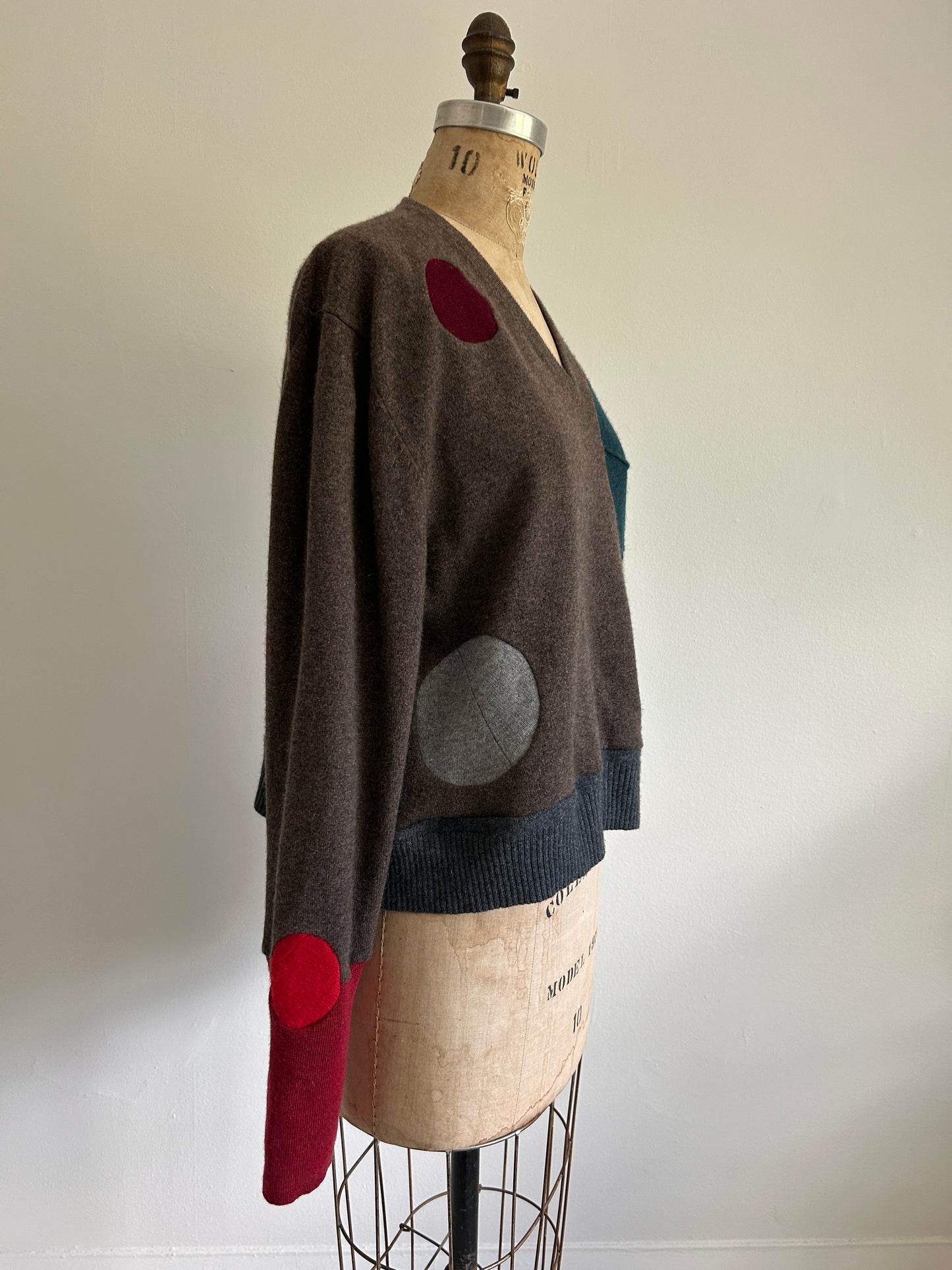 Abstract Art Patched Upcycled Cashmere Sweater 2X/3X #ART11