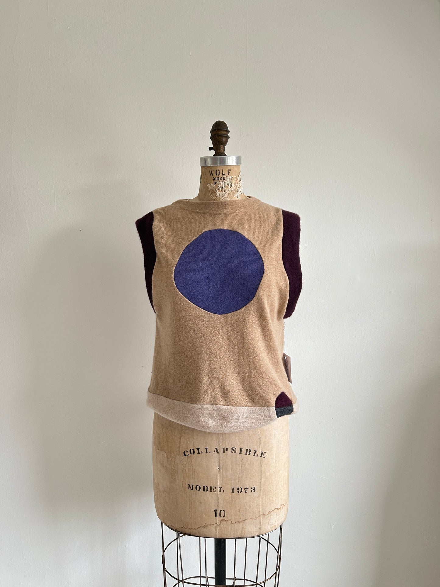 Abstract Art Patched Upcycled Cashmere Vest Size XL/2X #ARTV6