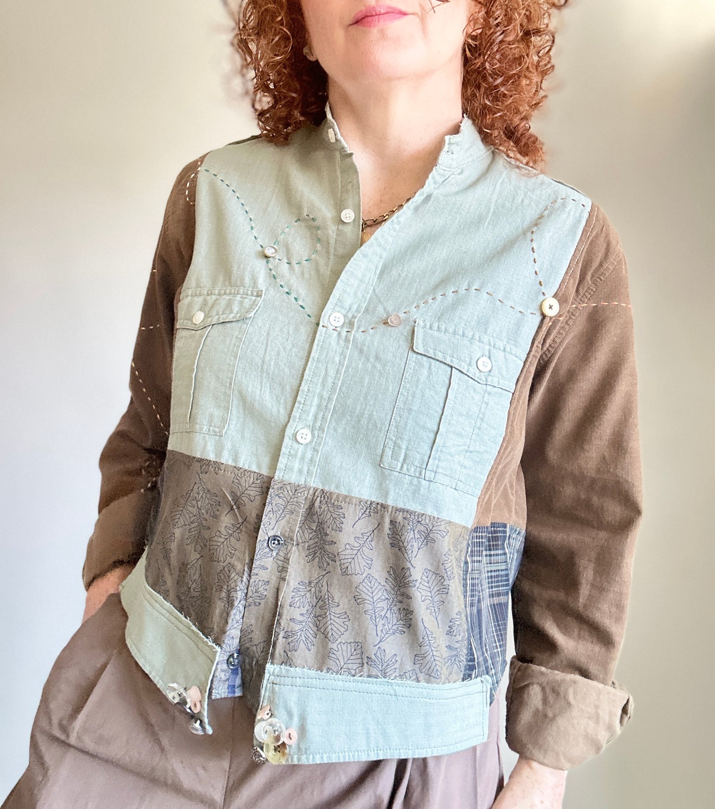 Reworked “Tuxedo Workwear” Buttondown Shirt with Handstitching S/M #TBSM3