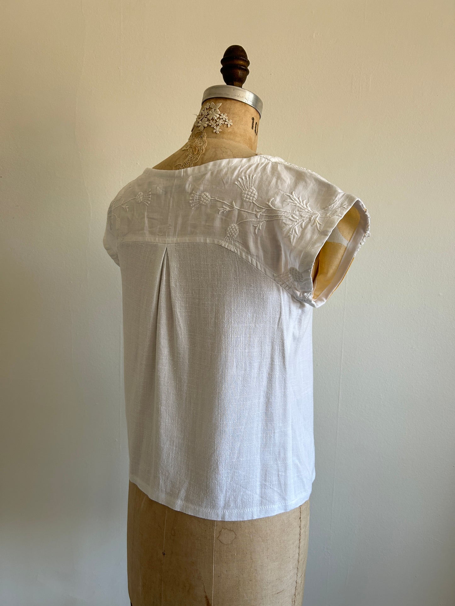 Peony Top - One of a Kind Upcycled & Vintage Embroidered Cotton & Linen Size XS #PEO30