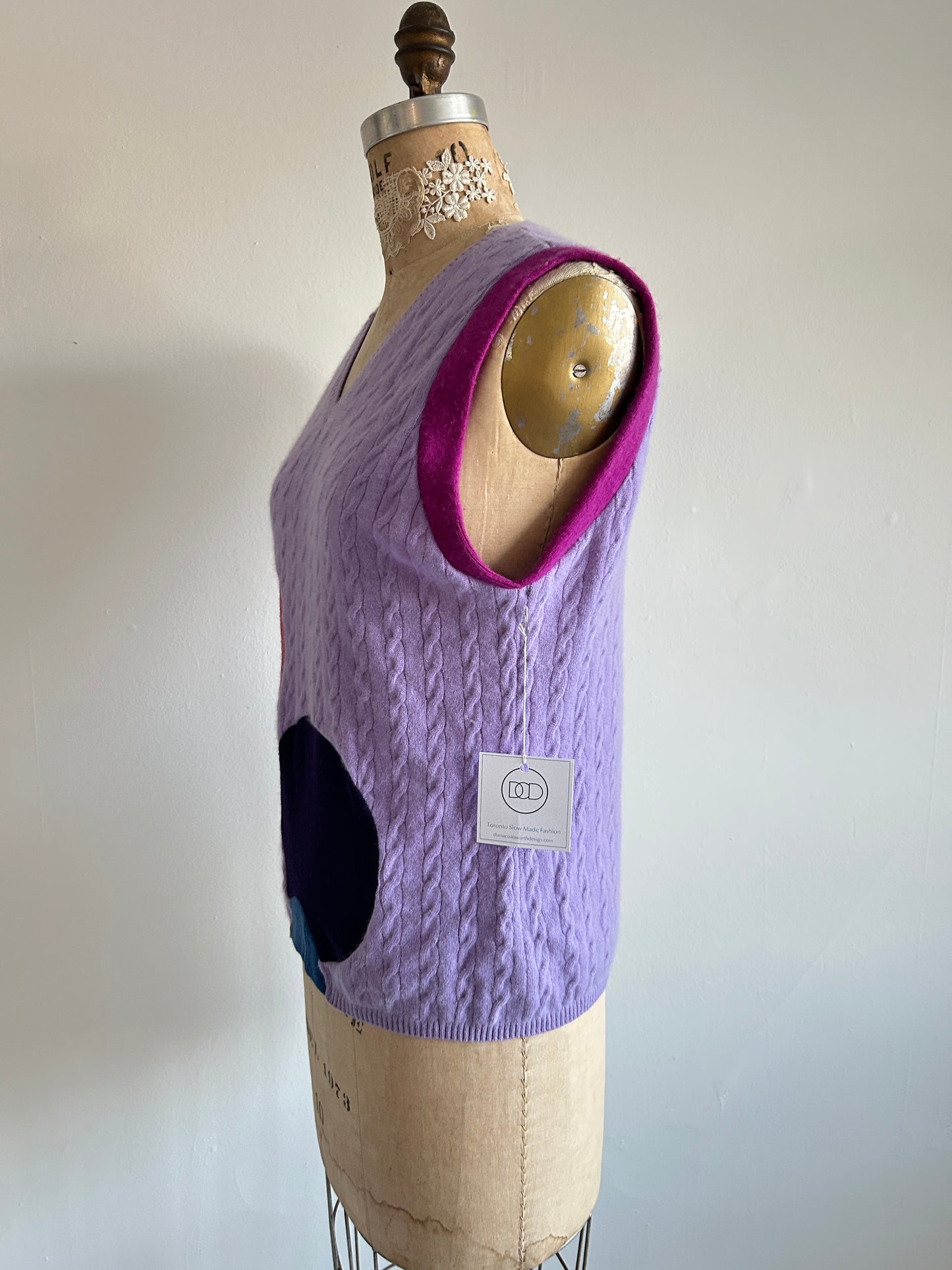 Abstract Art Patched Upcycled Cashmere Vest Size M/L #CAVML23