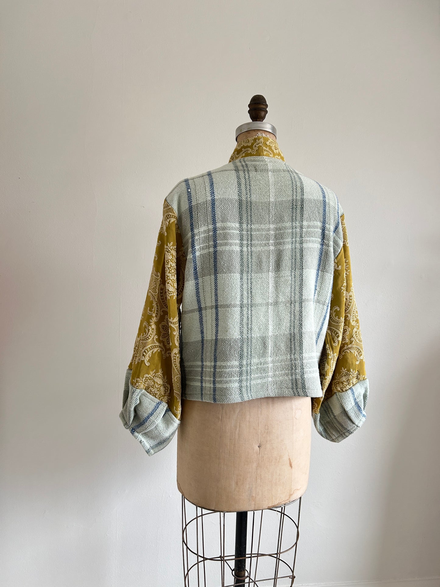 Vivianne Cropped Jacket with Upcycled Throw Blanket & Vintage Drapery Size S/M #VIVT1