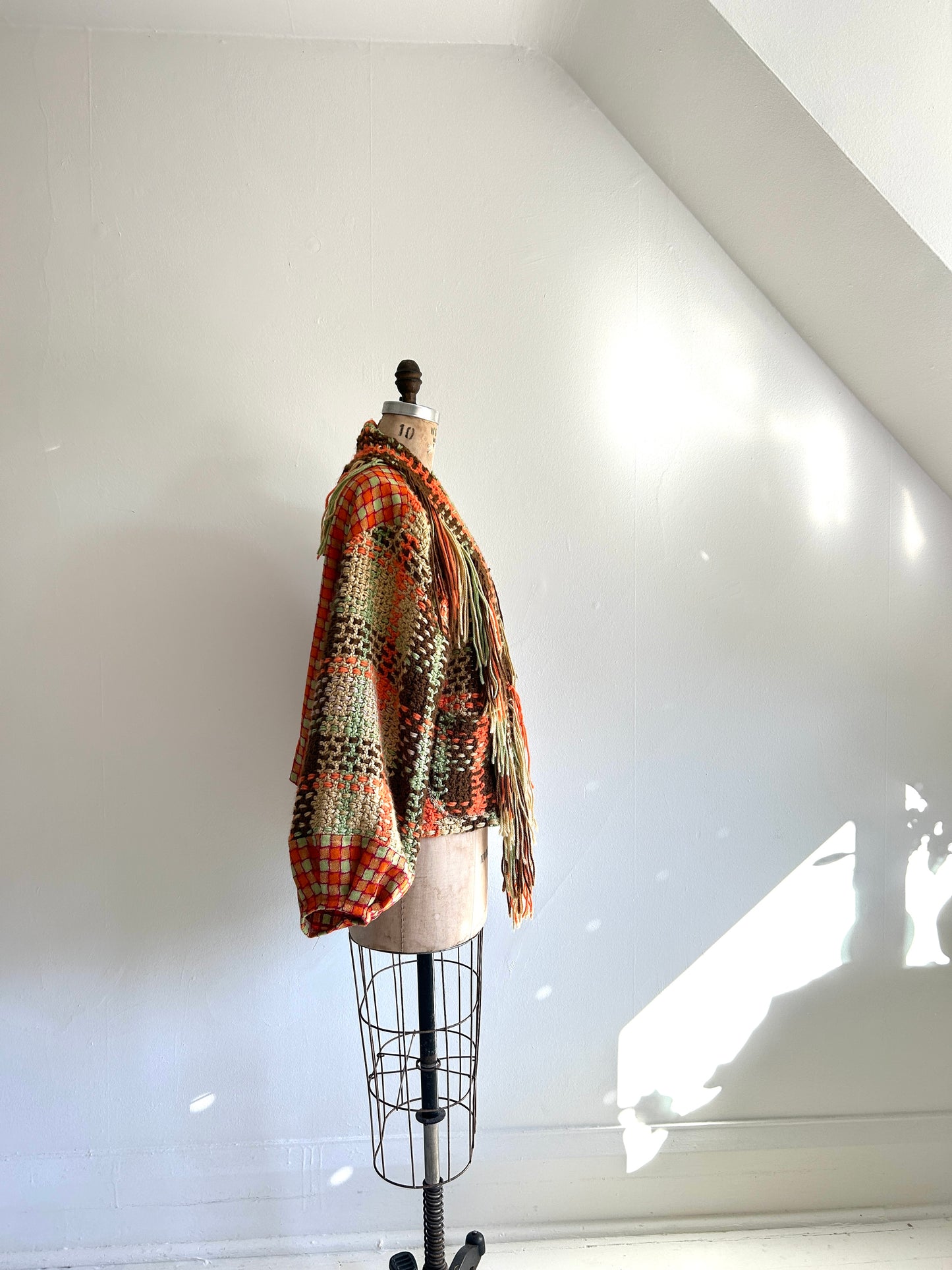 Vivianne Cropped Jacket with Upcycled Handmade Afghan & Wool Size M/L #CVCWML4