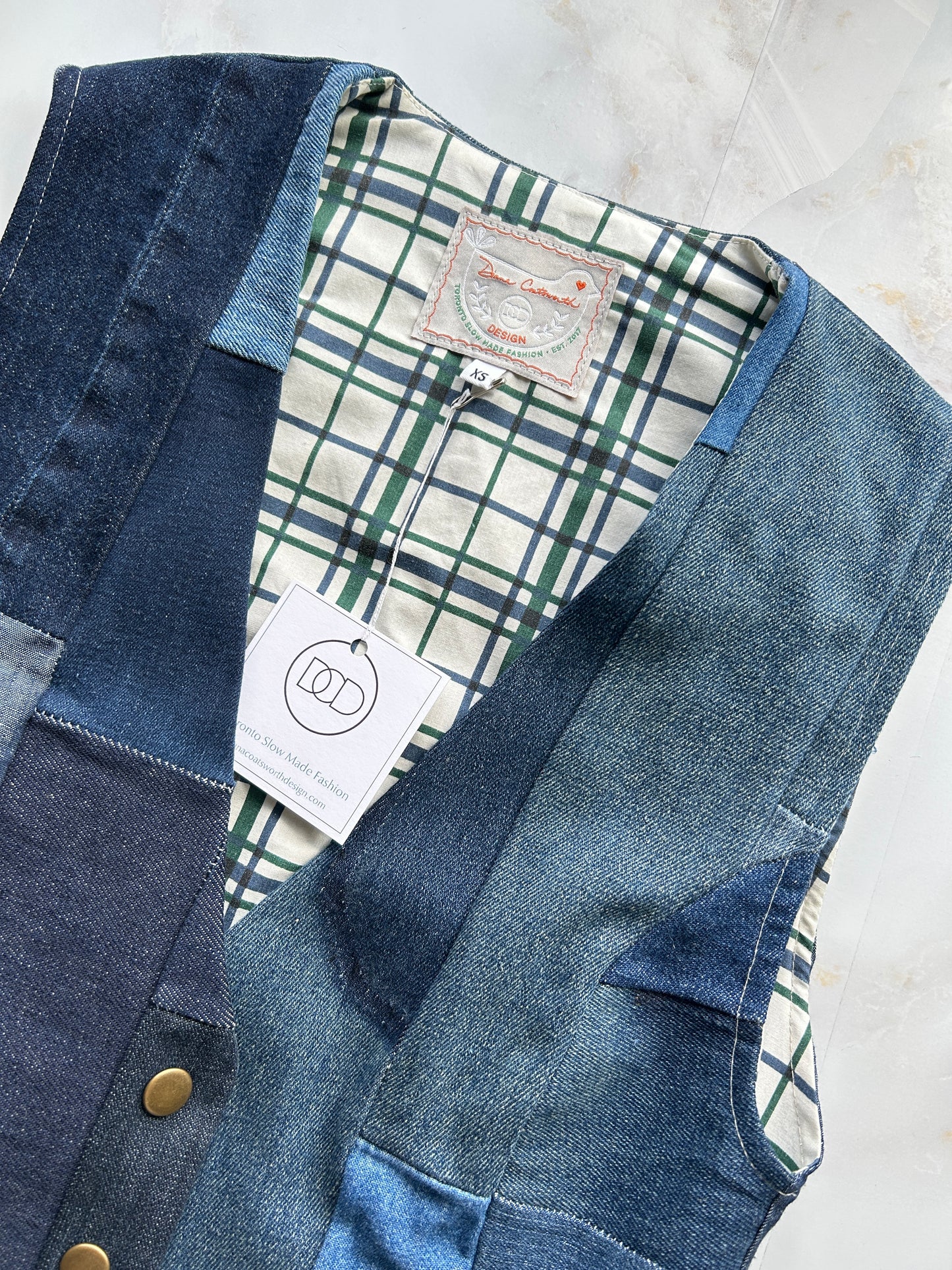 Leni Reclaimed Patchwork Denim Vest with Cotton Lining XS #LENI1