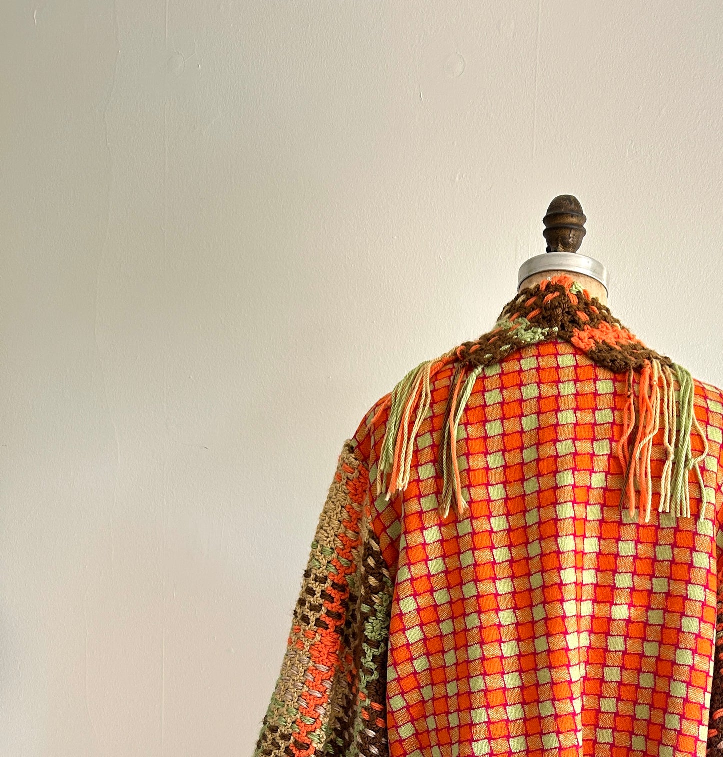 Vivianne Cropped Jacket with Upcycled Handmade Afghan & Wool Size M/L #CVCWML4