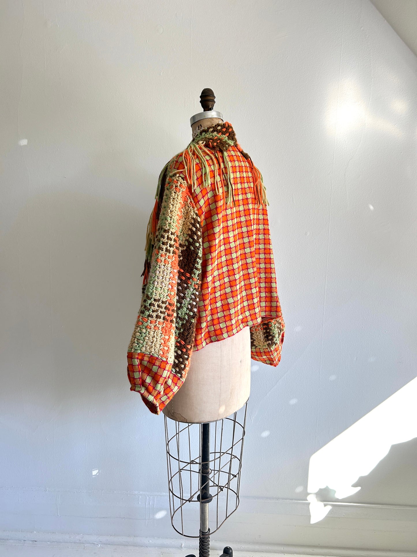 Vivianne Cropped Jacket with Upcycled Handmade Afghan & Wool Size M/L #CVCWML4