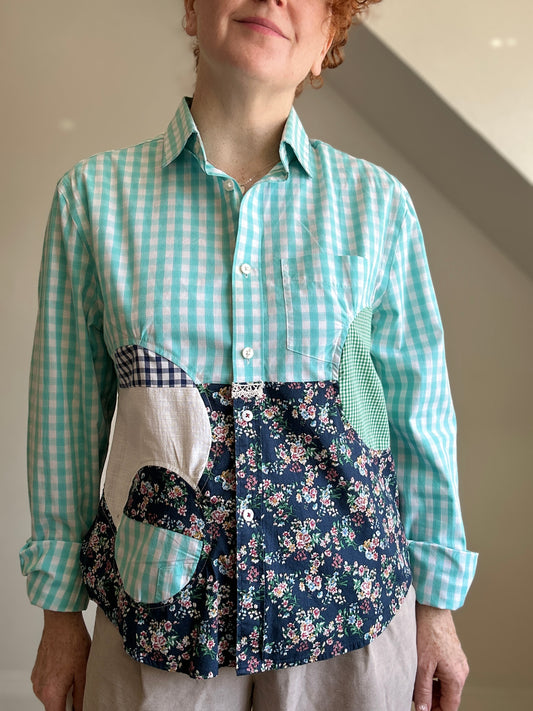 Upcycled Modern Workwear Cotton Shirt - Circle Series Size M/L #PIN9