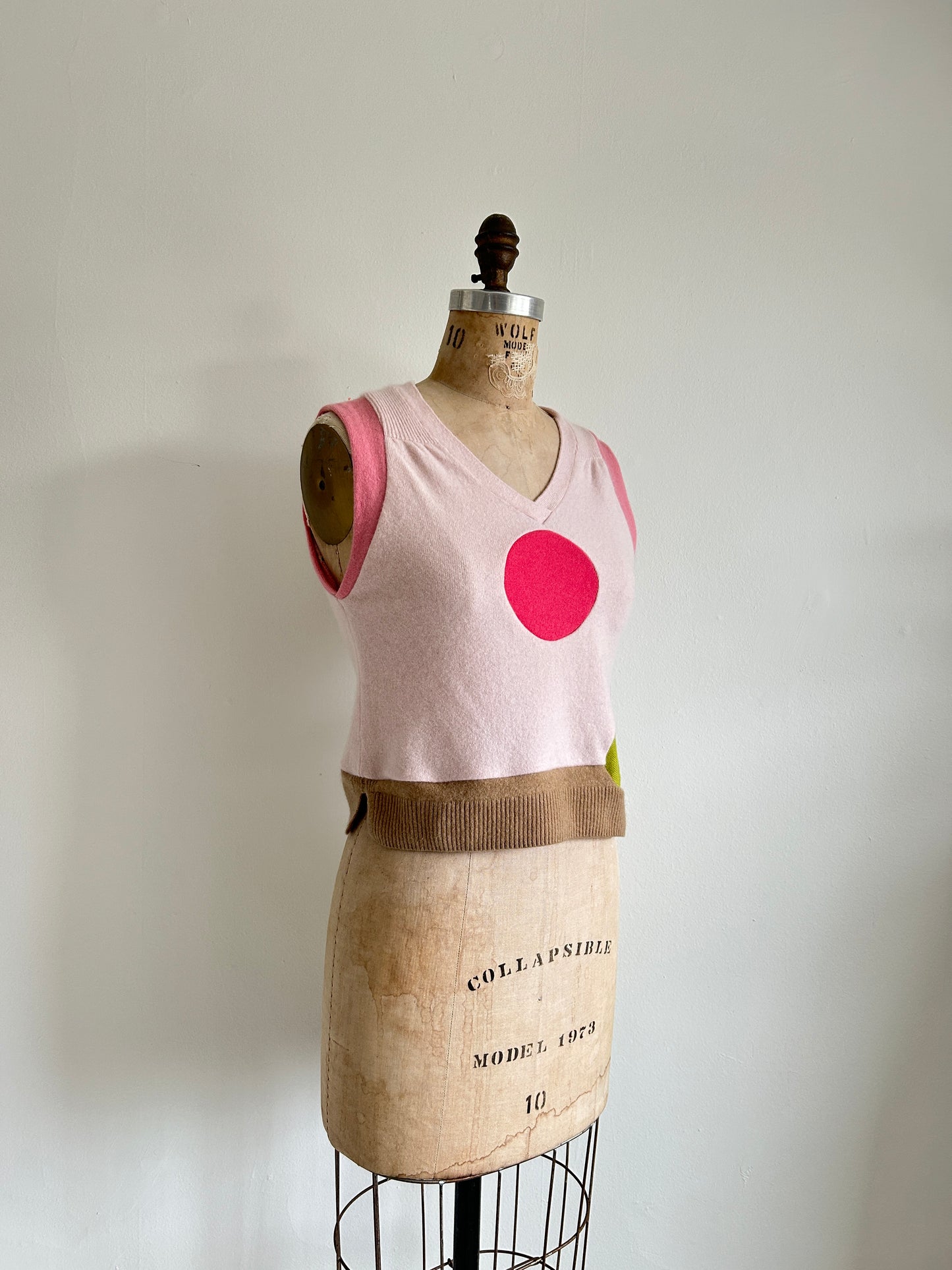 Abstract Art Patched Upcycled Cashmere Vest Size S/M #ARTV1
