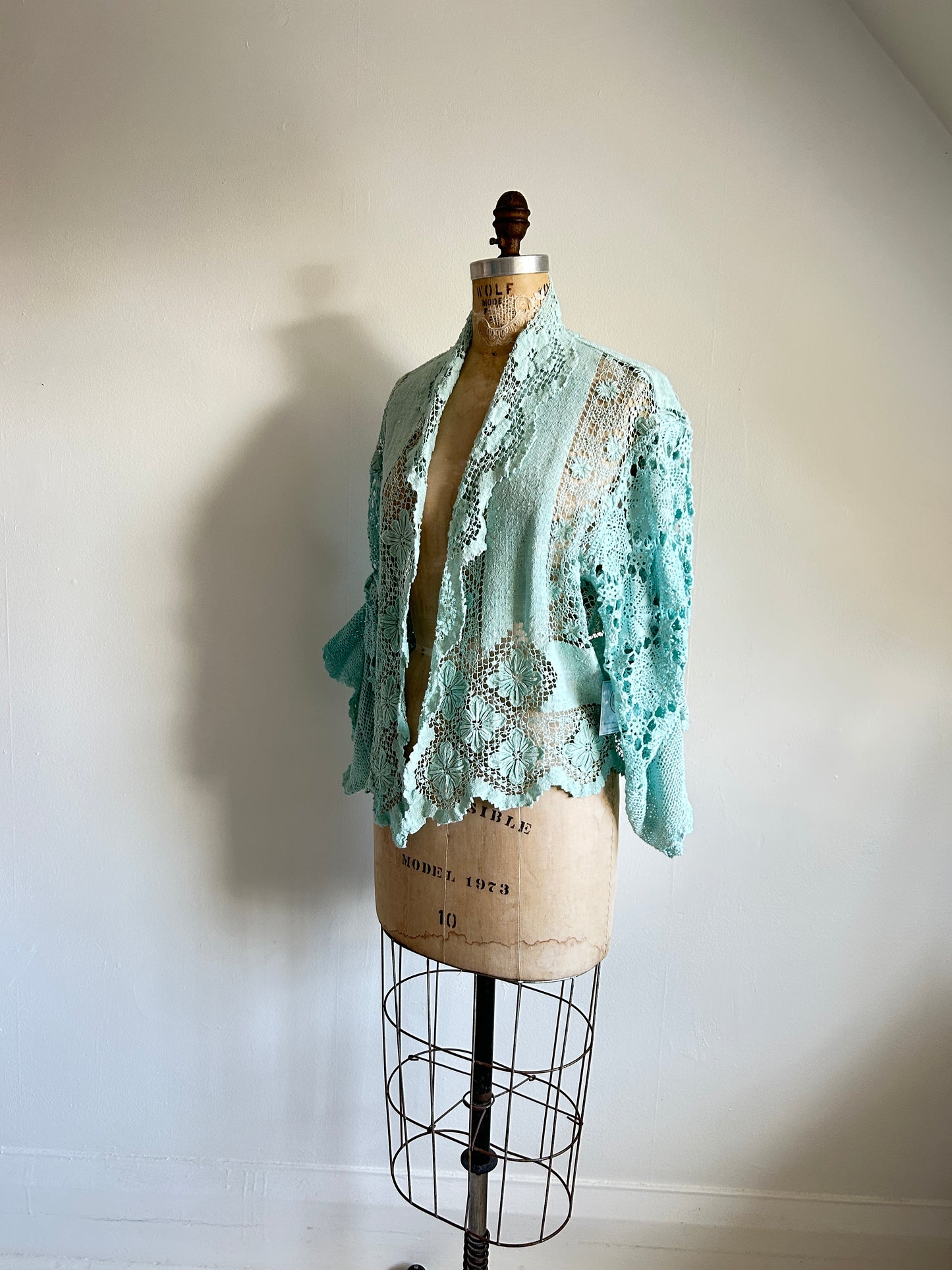 Vivianne Cropped Jacket Upcycled Vintage Cotton Crochet Size XL/2X #VIVCR13