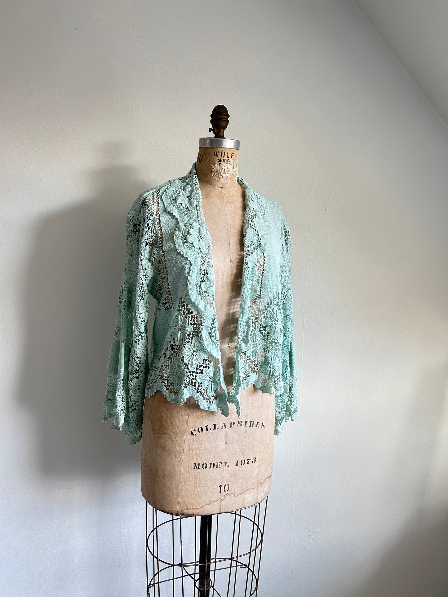 Vivianne Cropped Jacket Upcycled Vintage Cotton Crochet Size S/M #VIVCR12