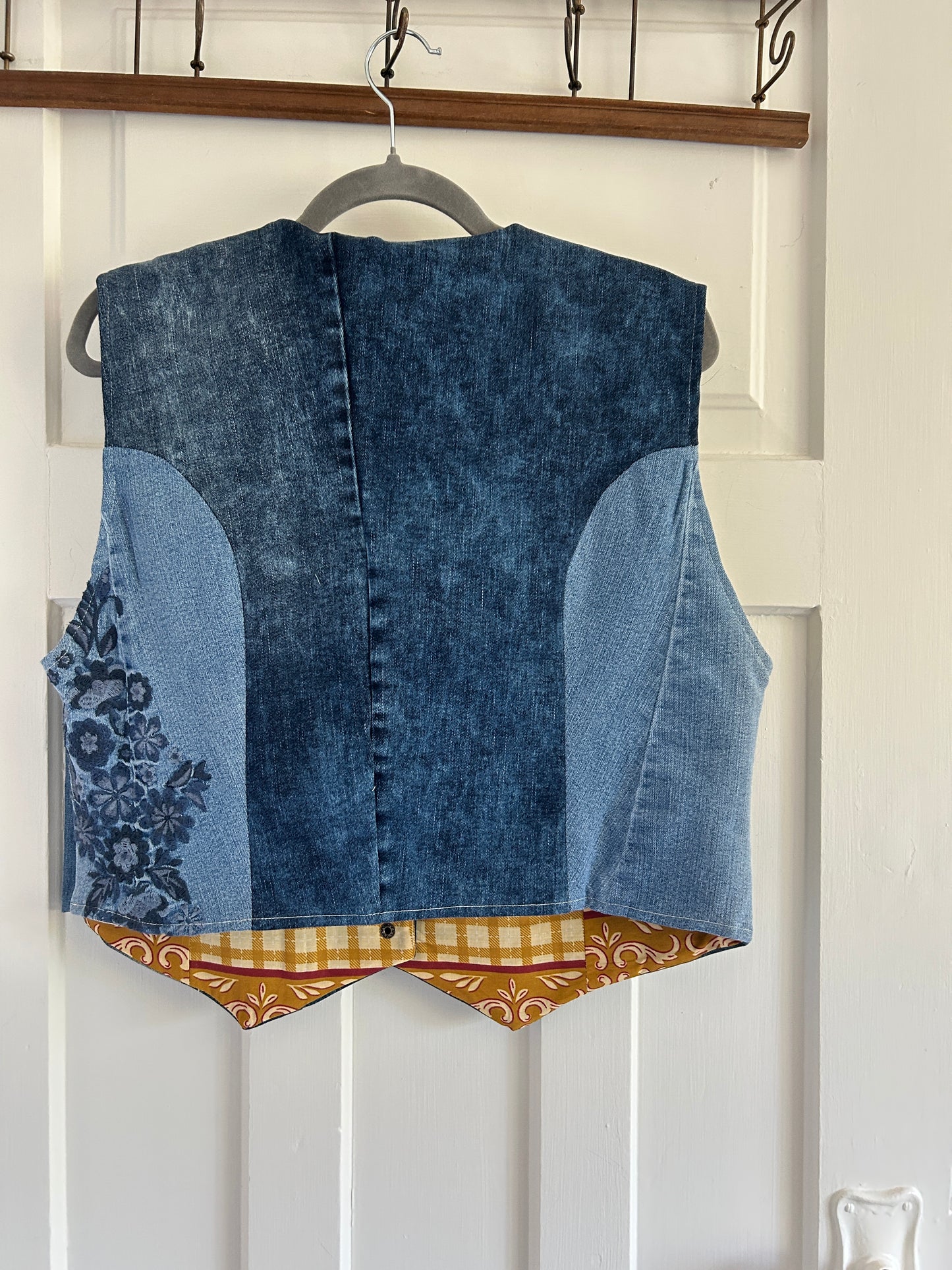 Leni Reclaimed Patchwork Denim Vest with Cotton Lining XL #LENI9