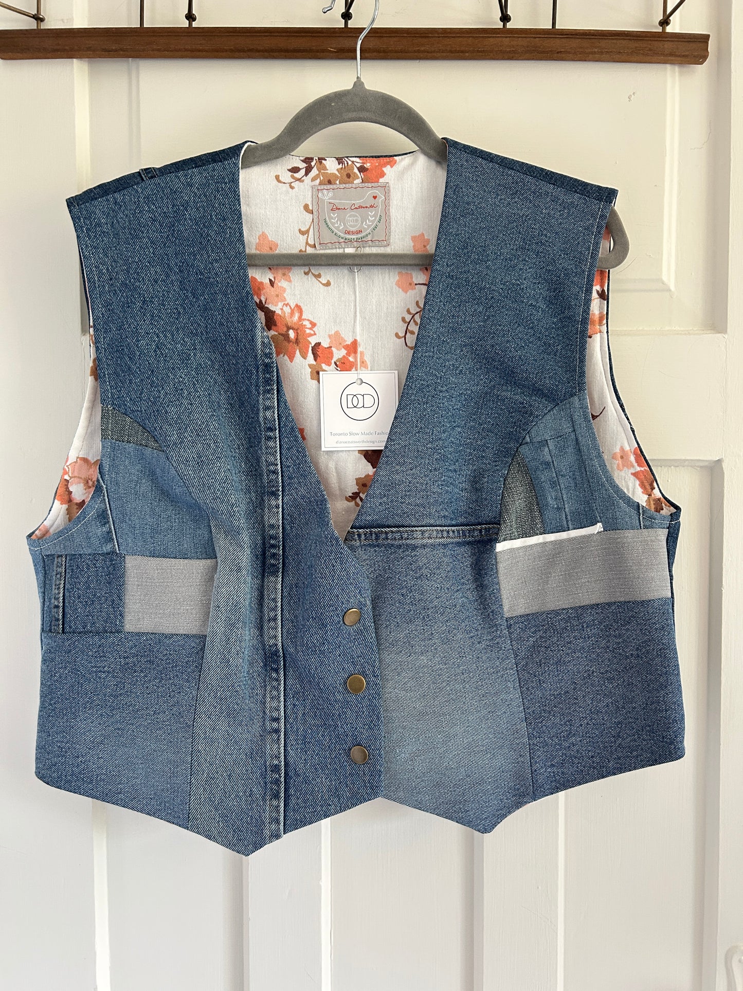 Leni Reclaimed Patchwork Denim Vest with Cotton Lining 2X #LENI11