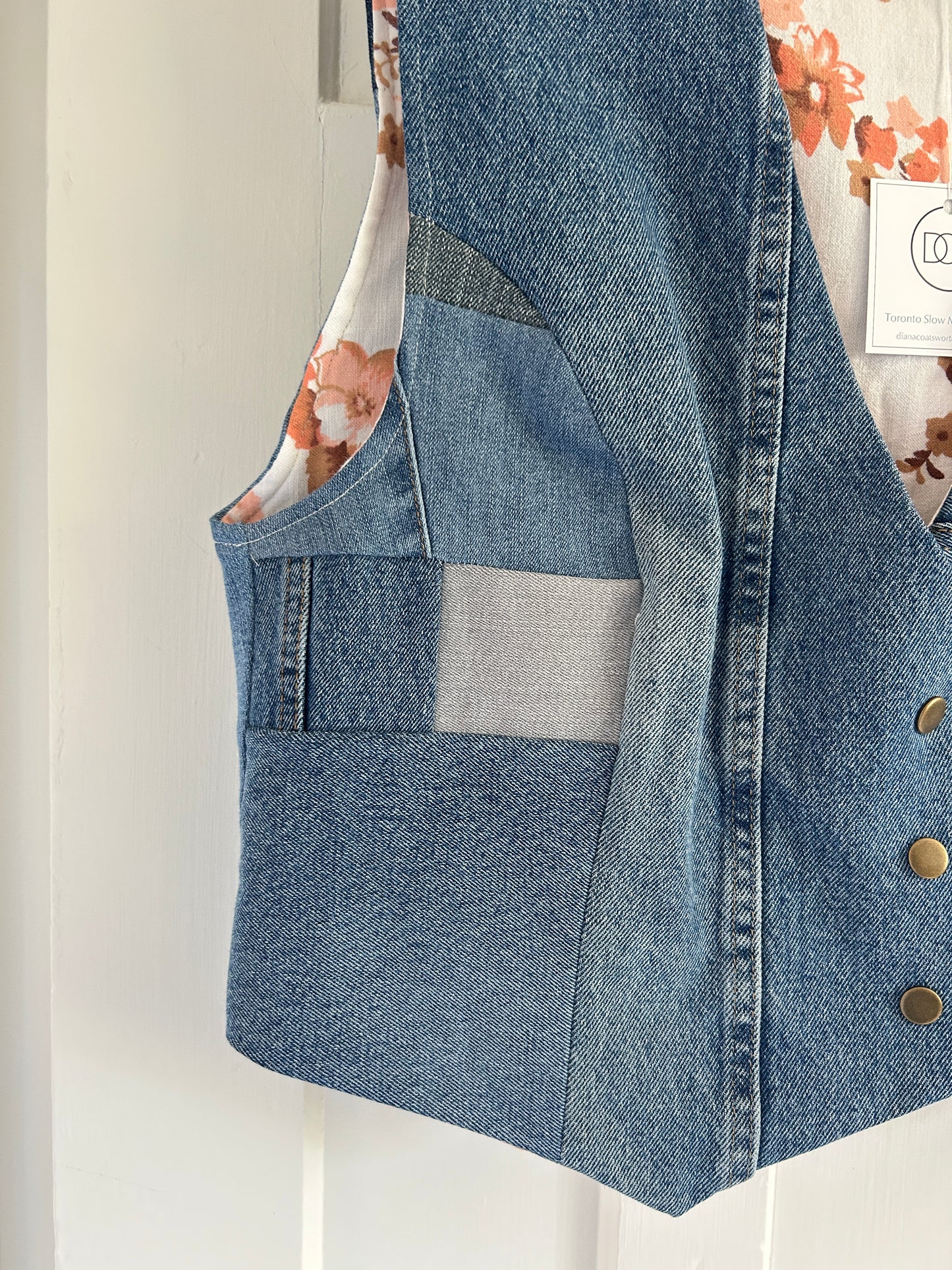 Leni Reclaimed Patchwork Denim Vest with Cotton Lining 2X #LENI11