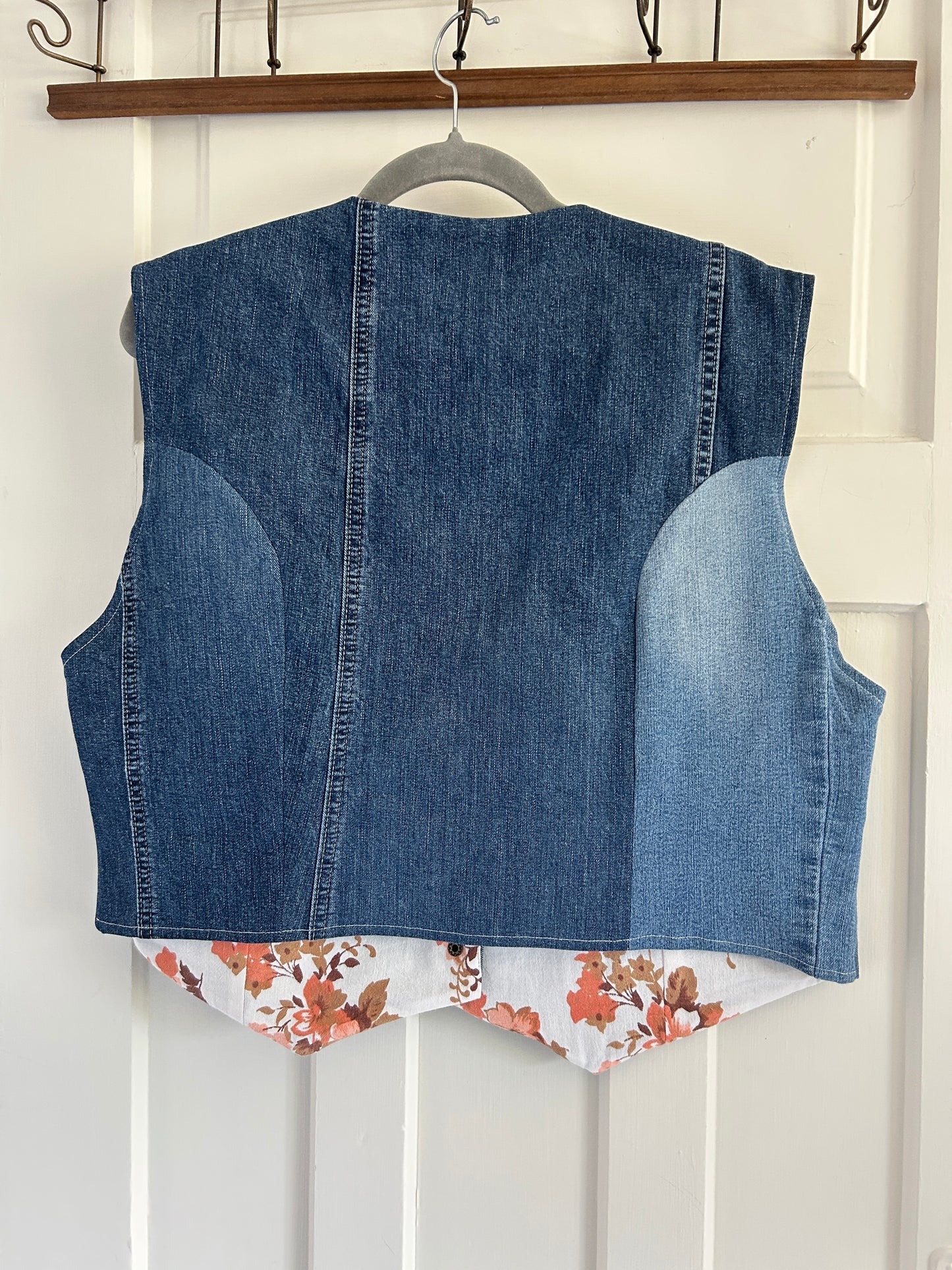Leni Reclaimed Patchwork Denim Vest with Cotton Lining 2X #LENI11