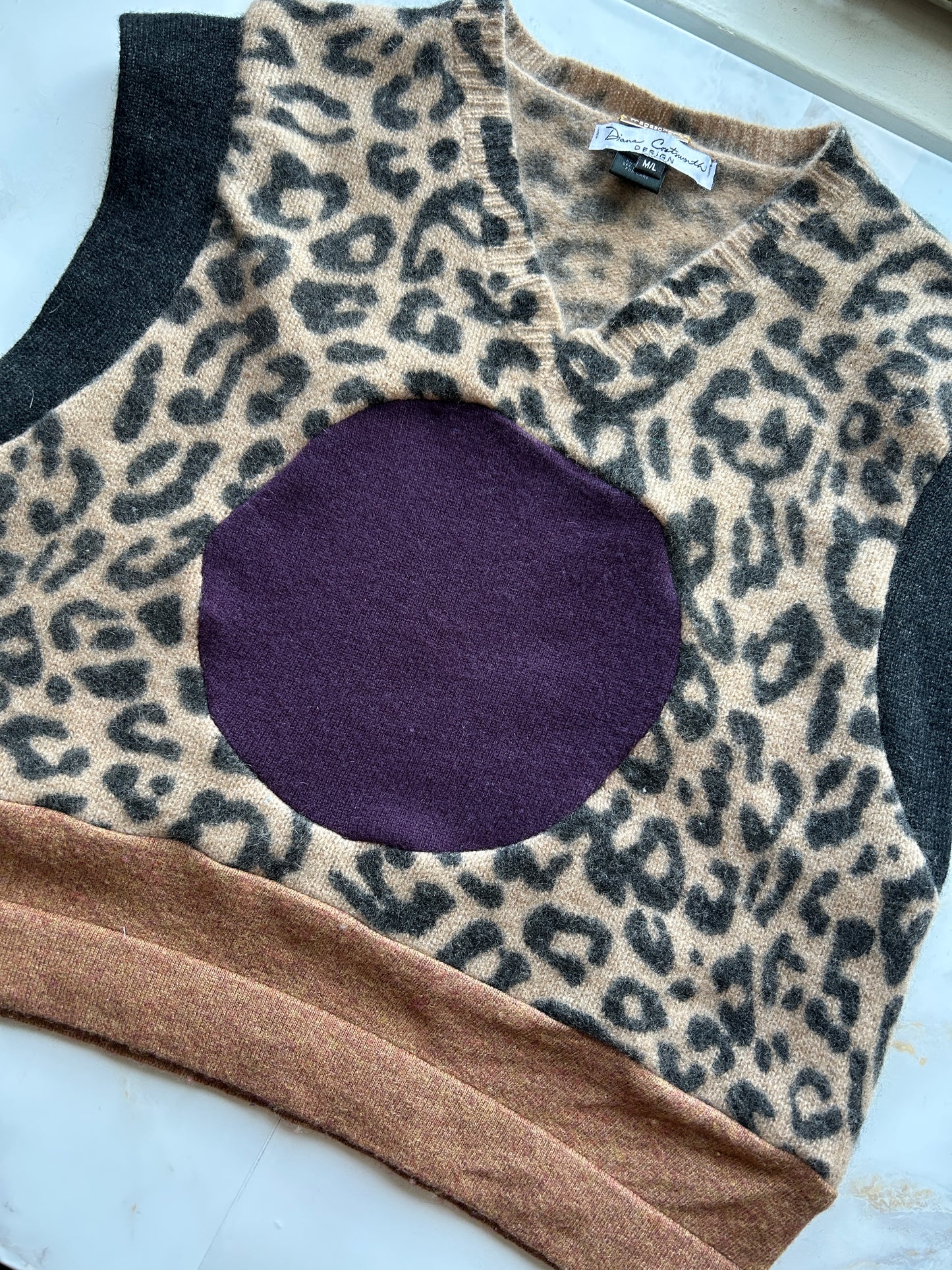 Abstract Art Patched Upcycled Cashmere Vest Size M/L #ARTV16