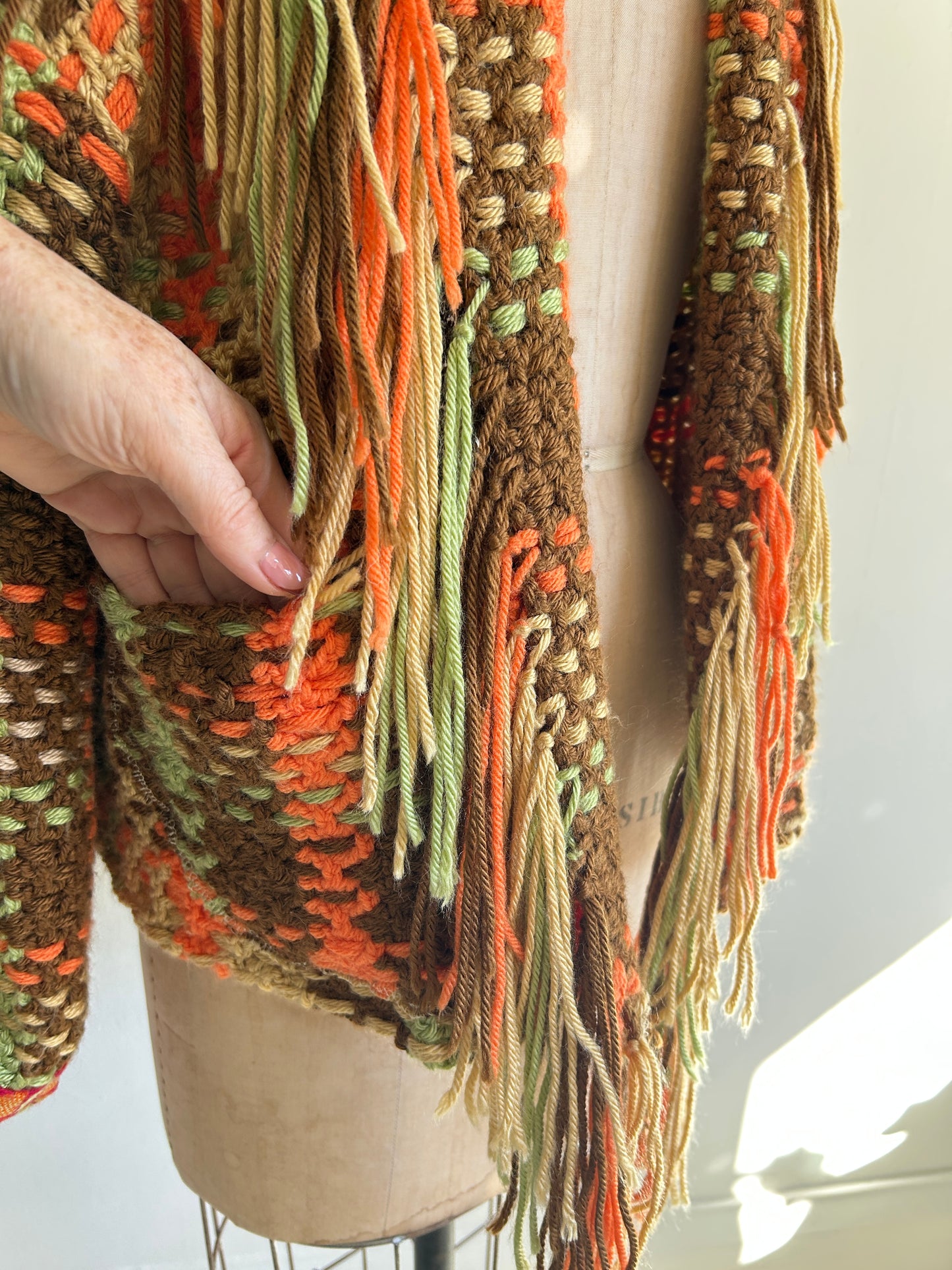 Vivianne Cropped Jacket with Upcycled Handmade Afghan & Wool Size M/L #CVCWML4