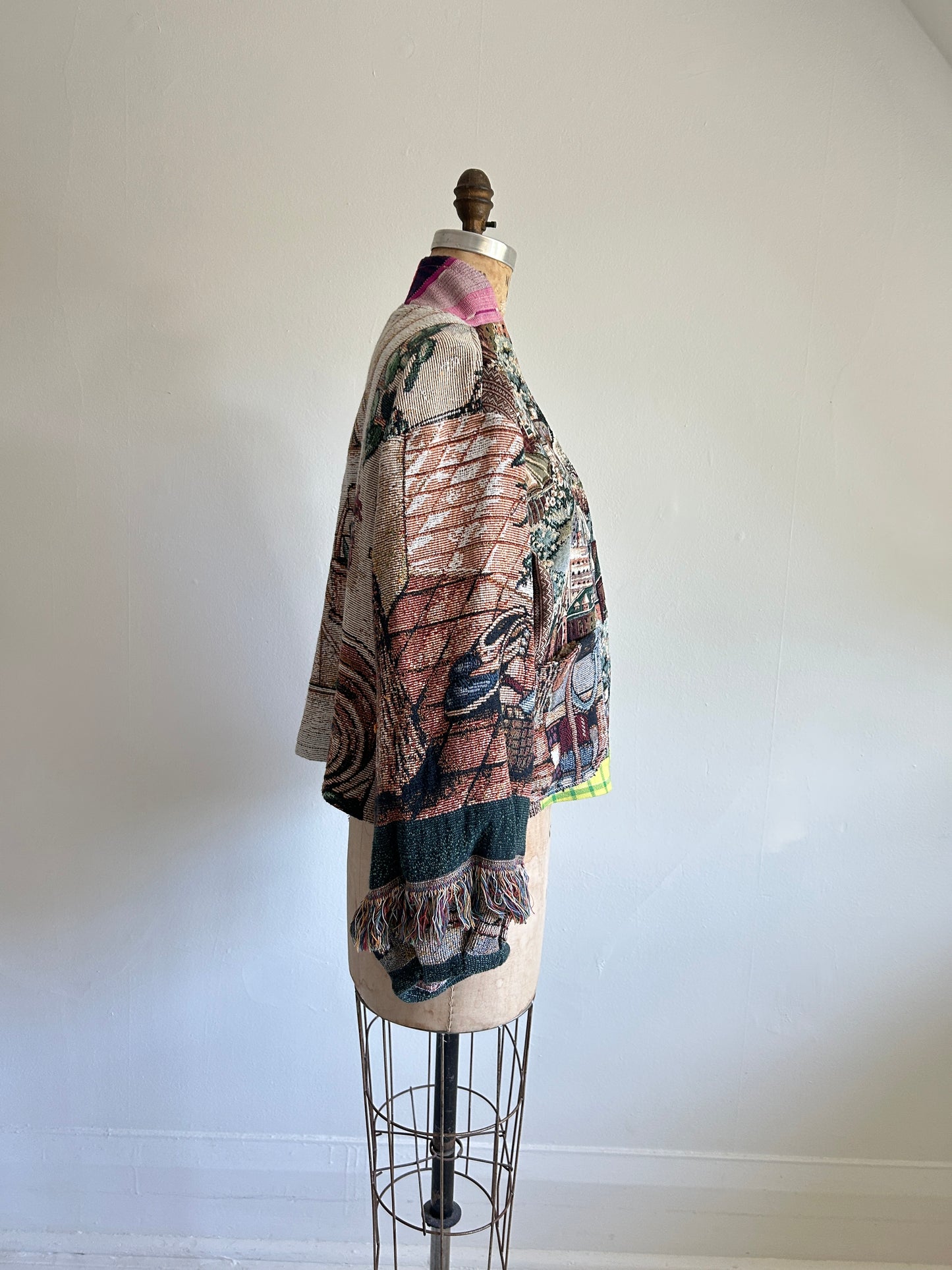 Vivianne Cropped Jacket with Upcycled Throw Blanket Patchwork Size M/L #CVCTML1