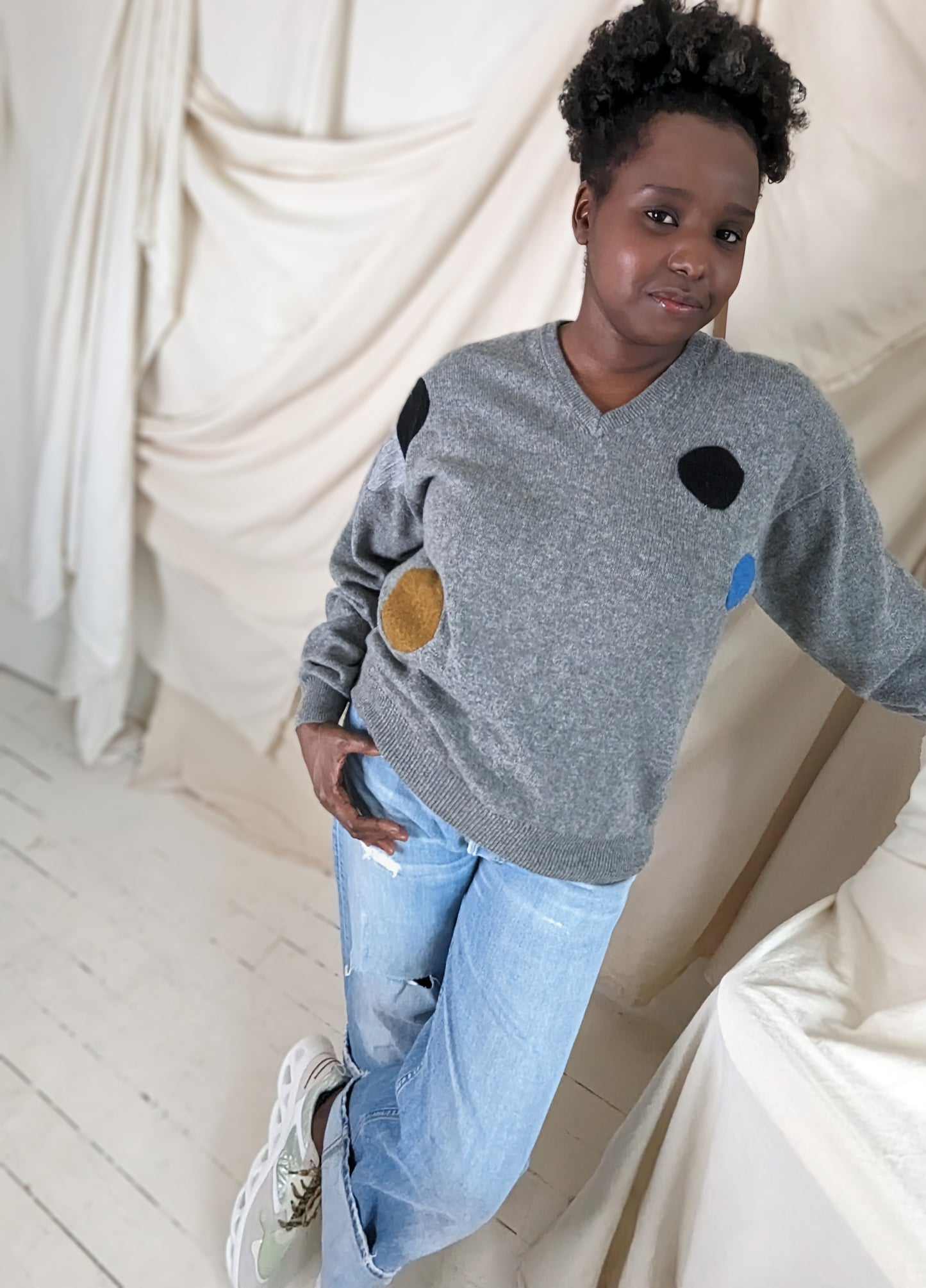 Abstract Art Patched Upcycled Cashmere Sweater L/XL #ART27