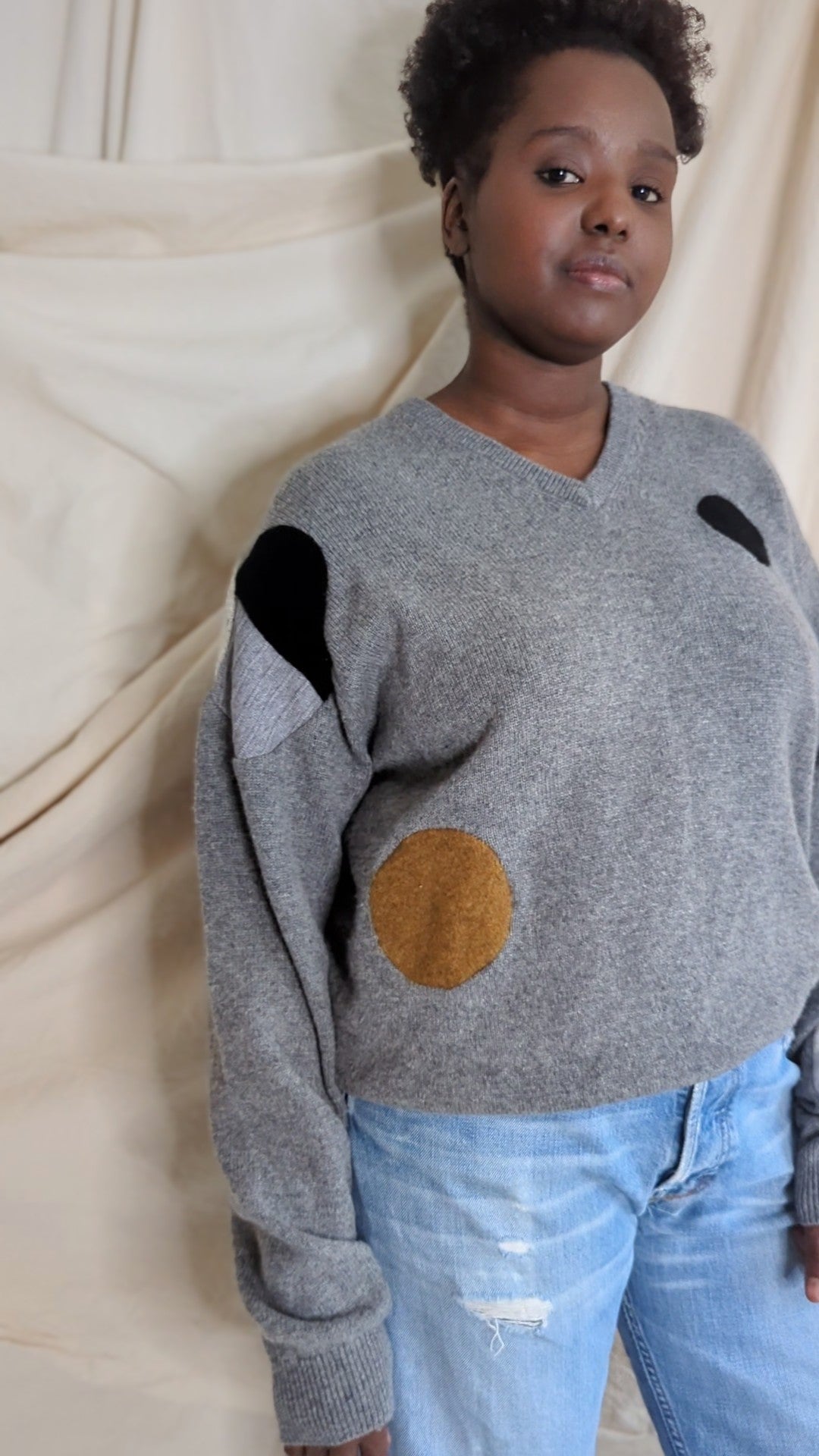 Abstract Art Patched Upcycled Cashmere Sweater L/XL #ART27