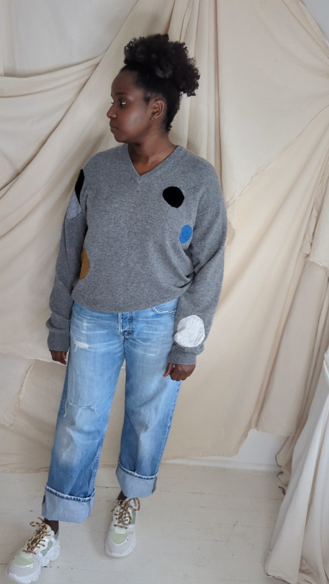 Abstract Art Patched Upcycled Cashmere Sweater L/XL #ART27