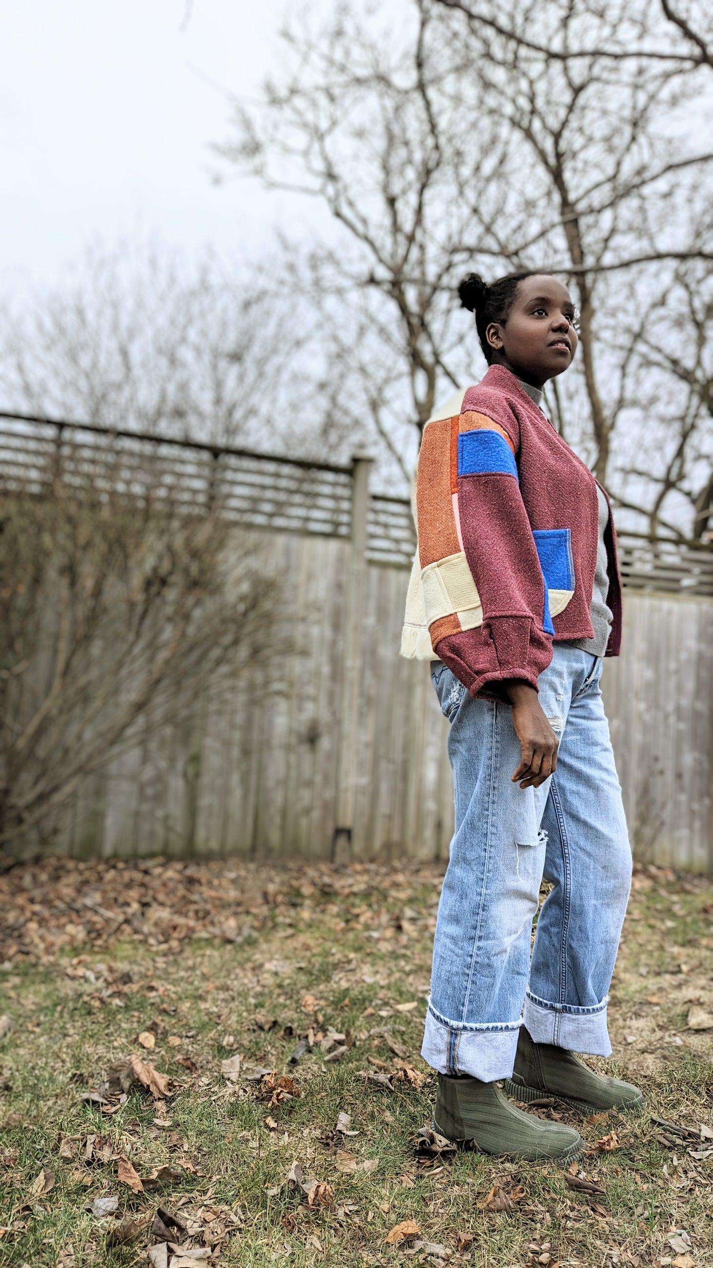 Vivianne Cropped Jacket with Upcycled Vintage Wool Blanket Patchwork Size M/L #VIVW30