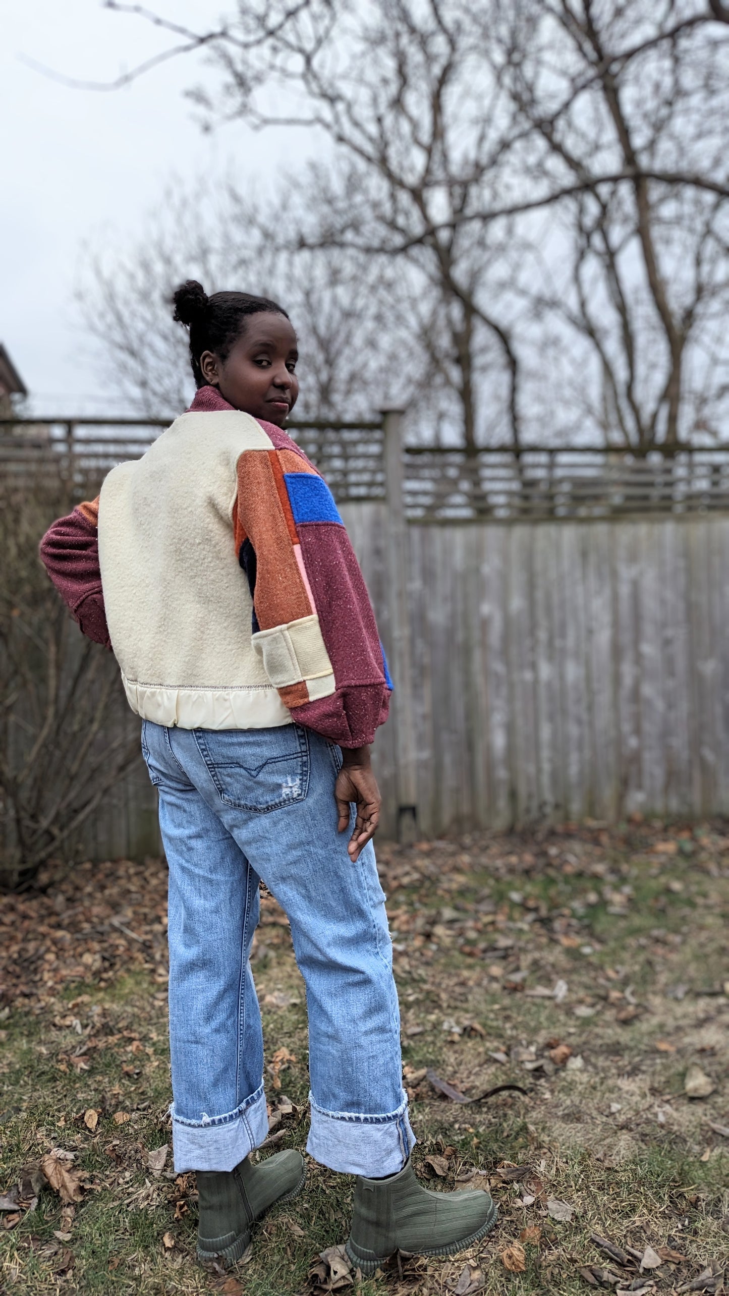 Vivianne Cropped Jacket with Upcycled Vintage Wool Blanket Patchwork Size M/L #VIVW30