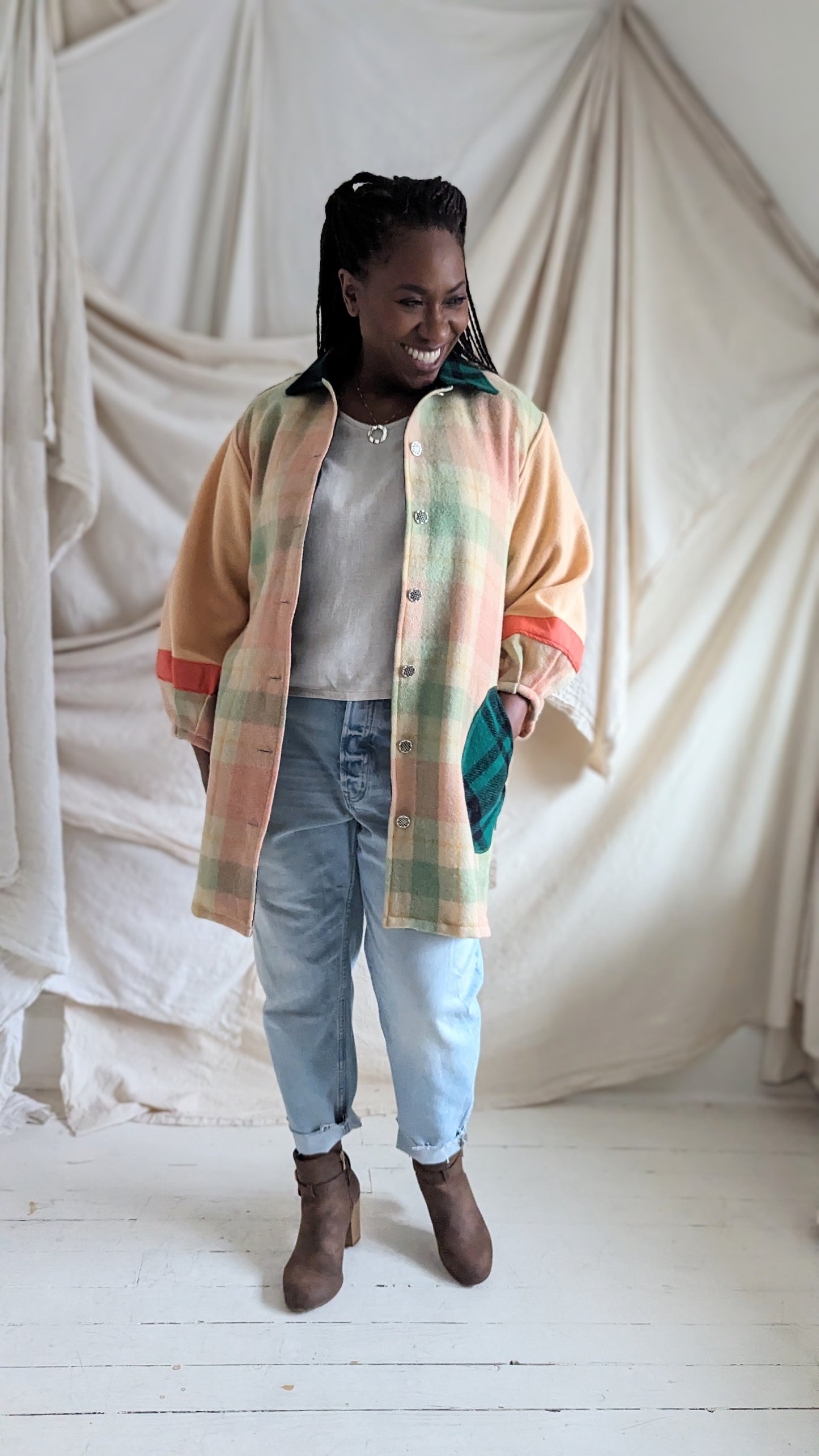 Inga Jacket with Upcycled Vintage Wool Blankets XL/2X #INGA10