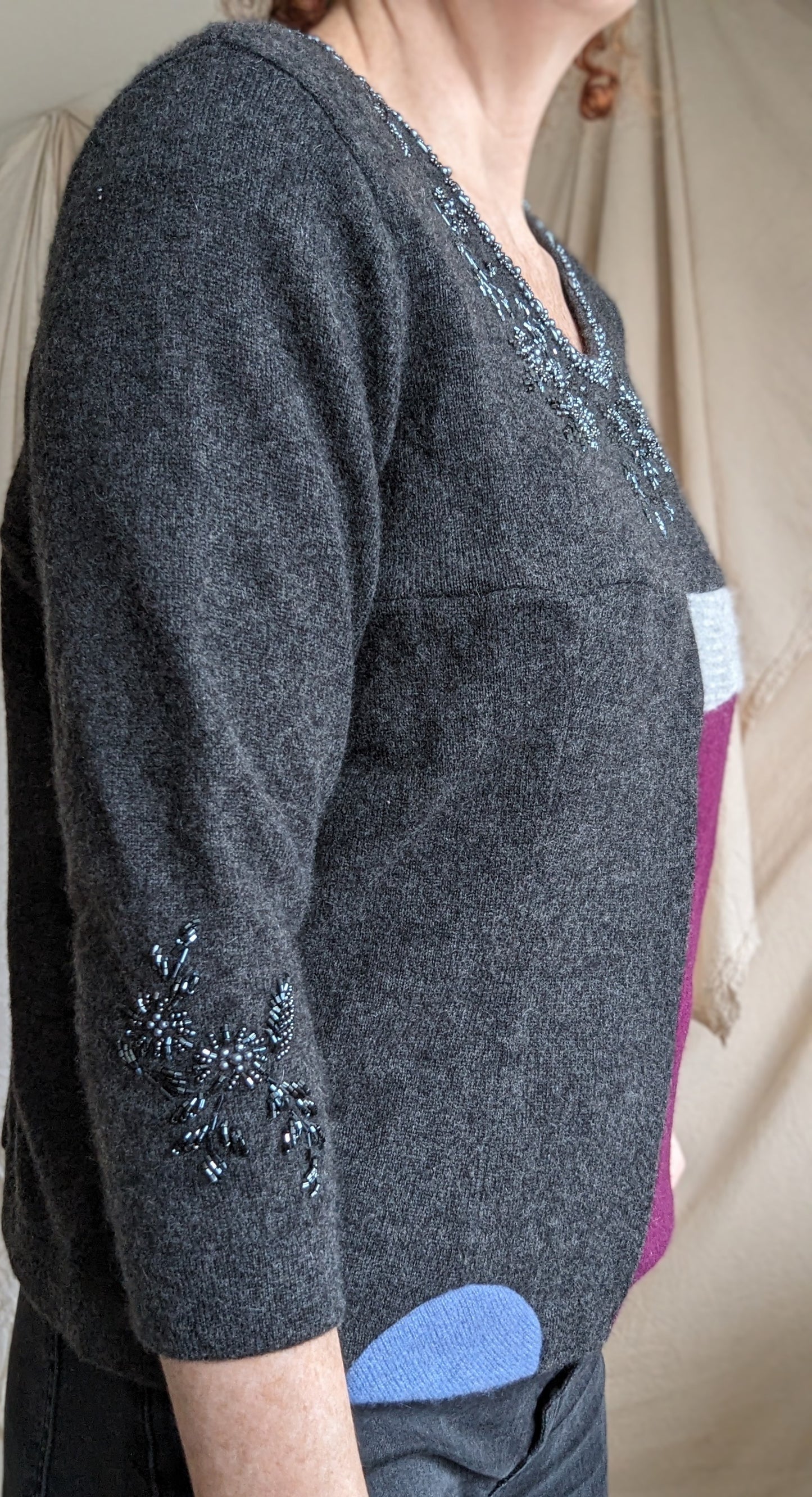 Abstract Art Patched Upcycled Beaded Cashmere Sweater M-XL #ART8