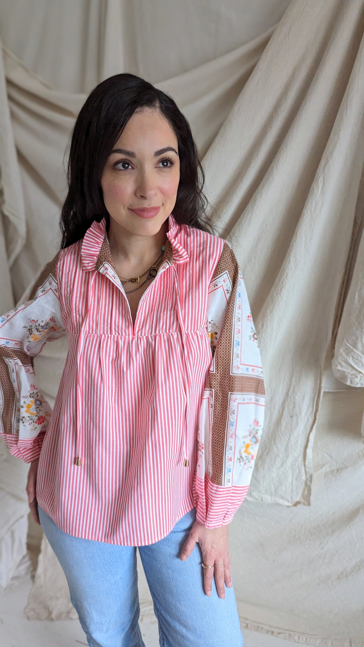 Meg Top with Vintage & Upcycled Fabric XS/S #MEGTOP12