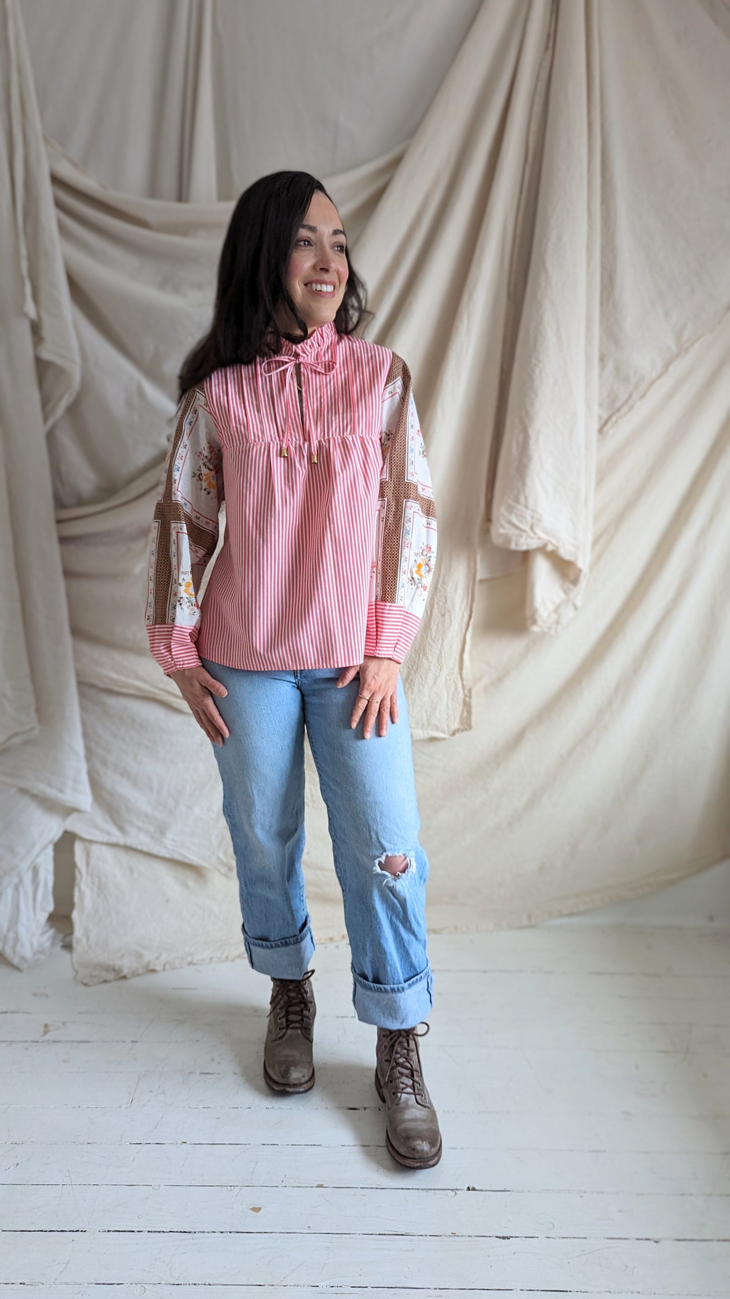 Meg Top with Vintage & Upcycled Fabric XS/S #MEGTOP12