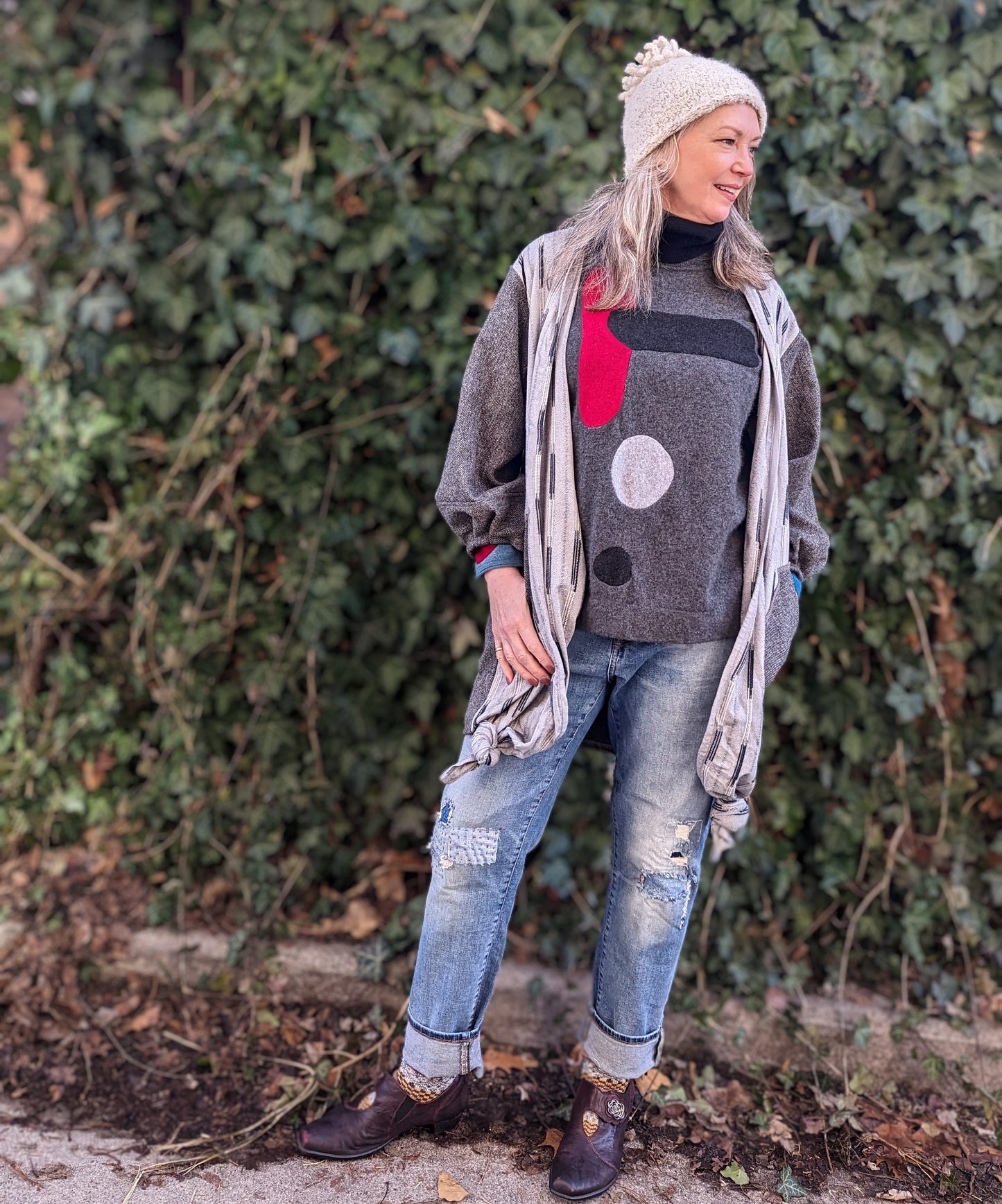 Vivianne Jacket with Upcycled Vintage Lightweight Wool Tweed and Knotted Cotton Woven Size XL/2X #VIVW40